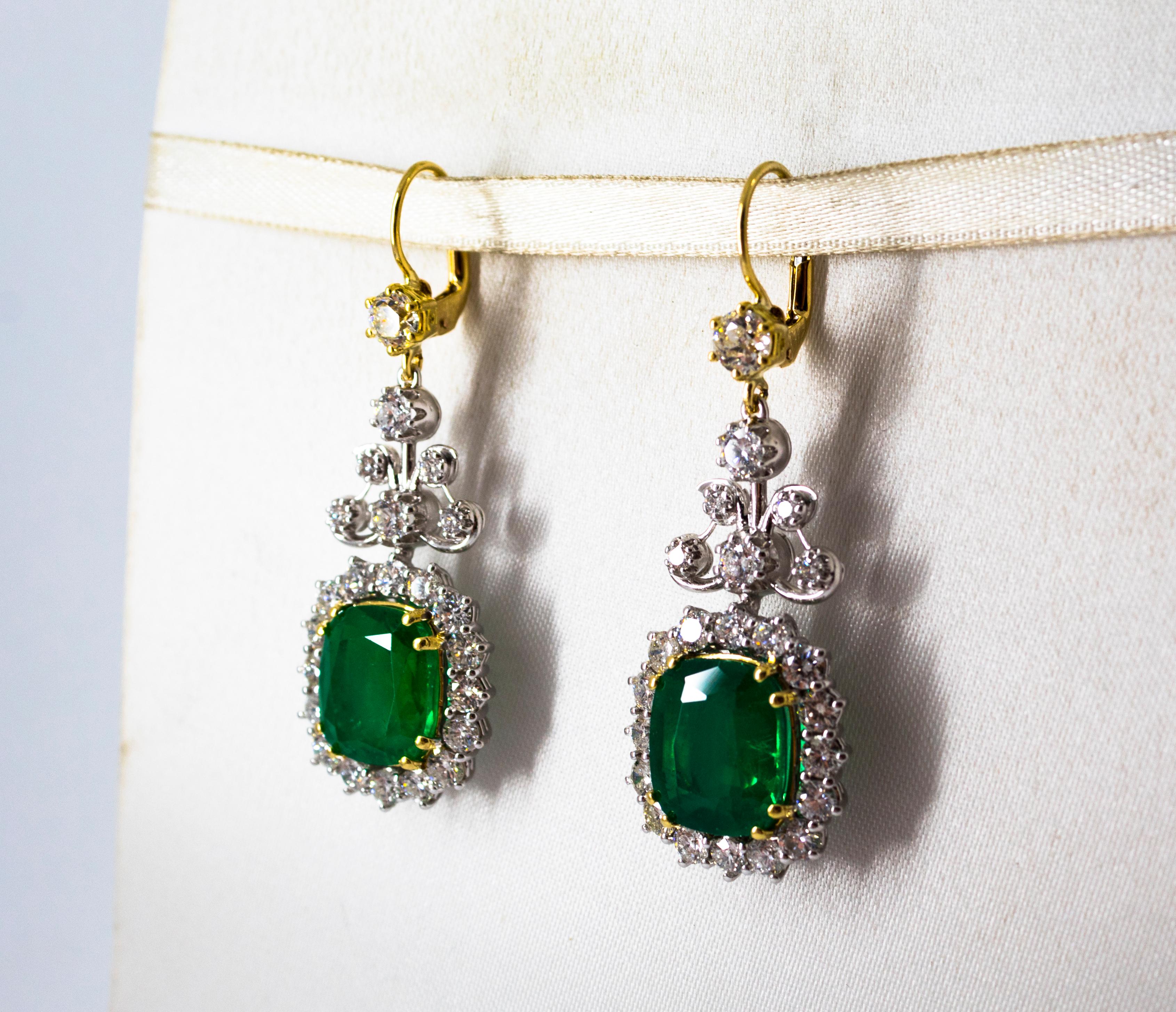 11.85 Carat Emerald 4.47 Carat White Diamond White Gold Drop Lever-Back Earrings 6