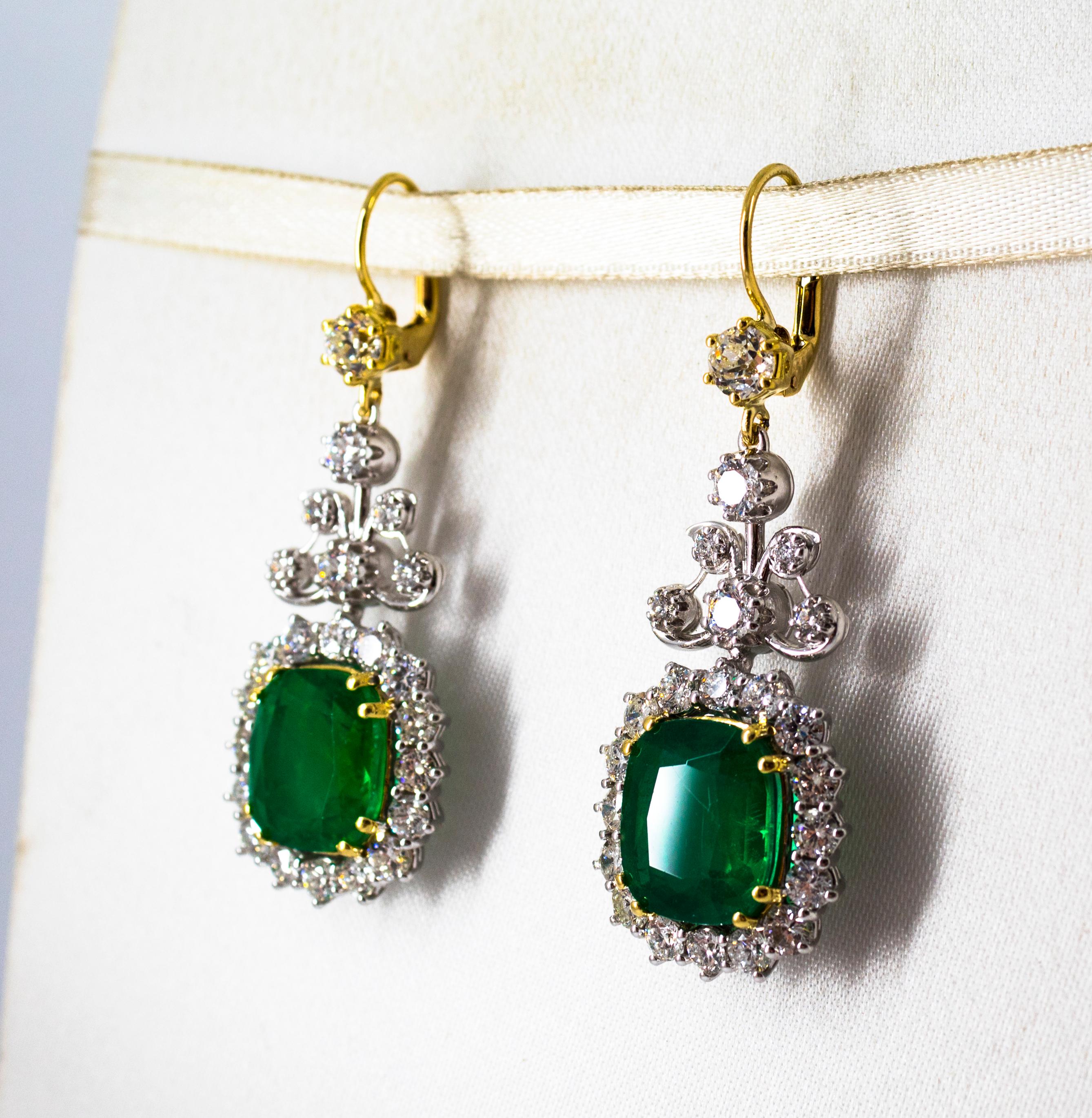 11.85 Carat Emerald 4.47 Carat White Diamond White Gold Drop Lever-Back Earrings 7