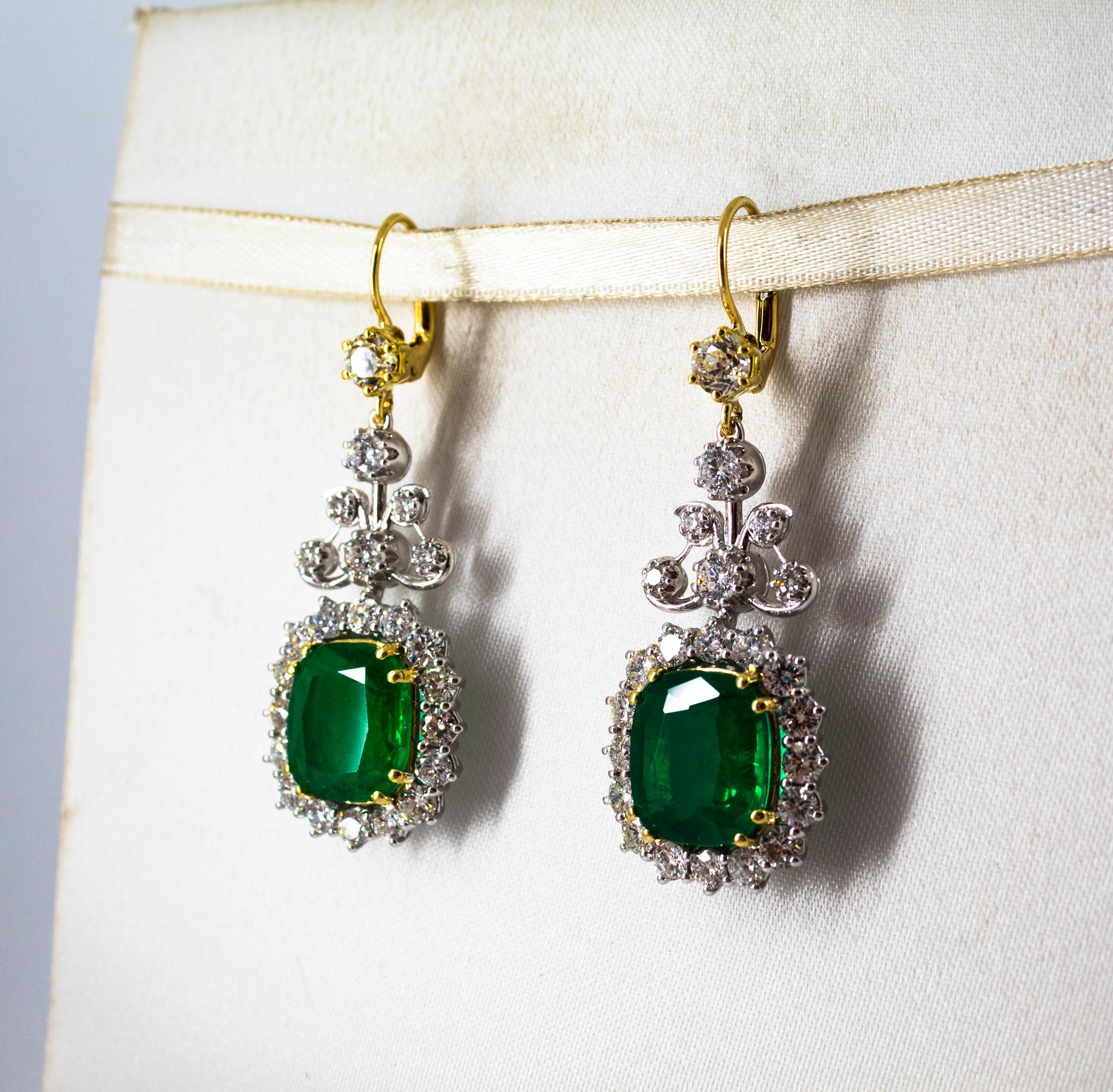 11.85 Carat Emerald 4.47 Carat White Diamond White Gold Drop Lever-Back Earrings 8