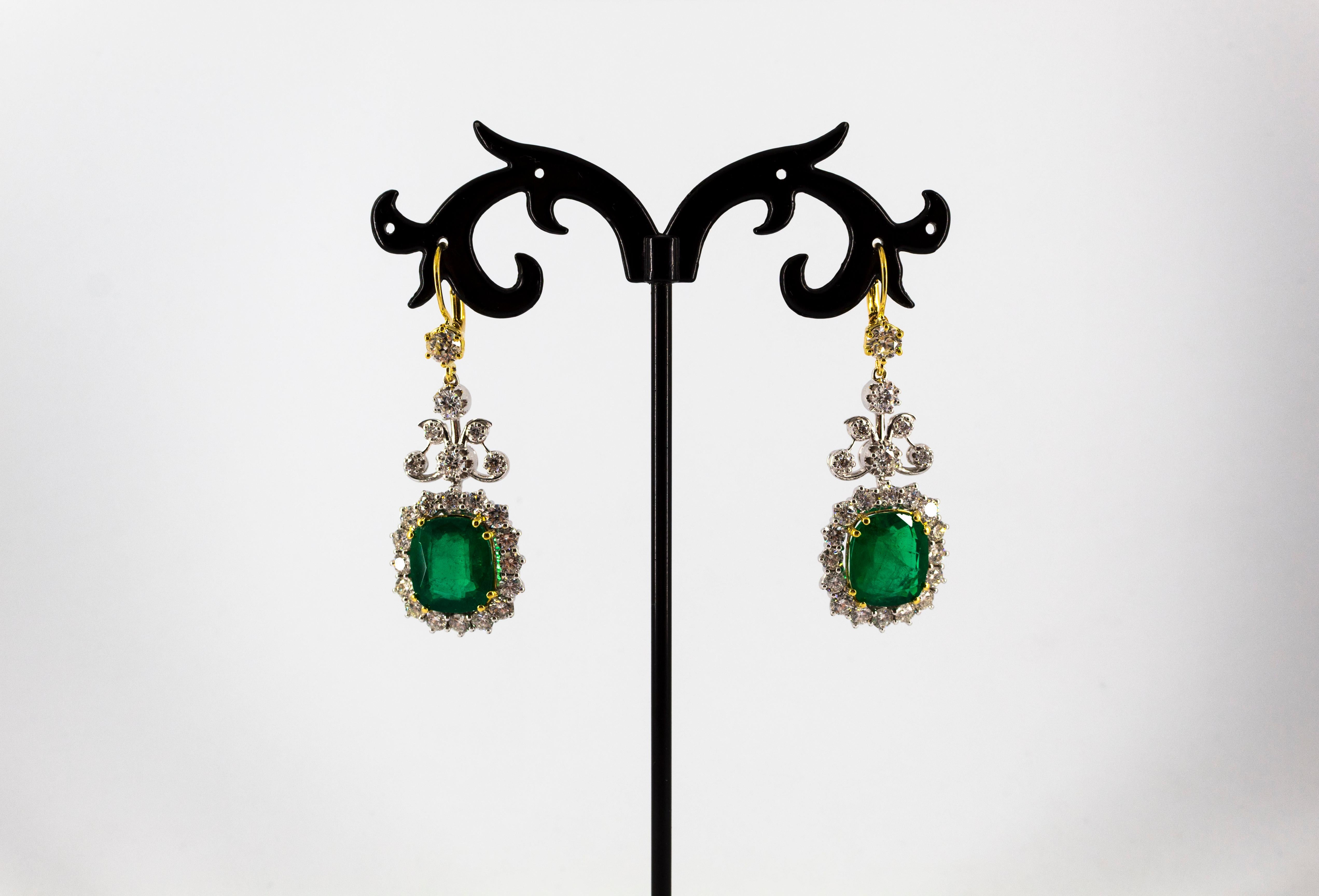 11.85 Carat Emerald 4.47 Carat White Diamond White Gold Drop Lever-Back Earrings 10