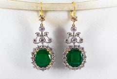 11.85 Carat Emerald 4.47 Carat White Diamond White Gold Drop Lever-Back Earrings