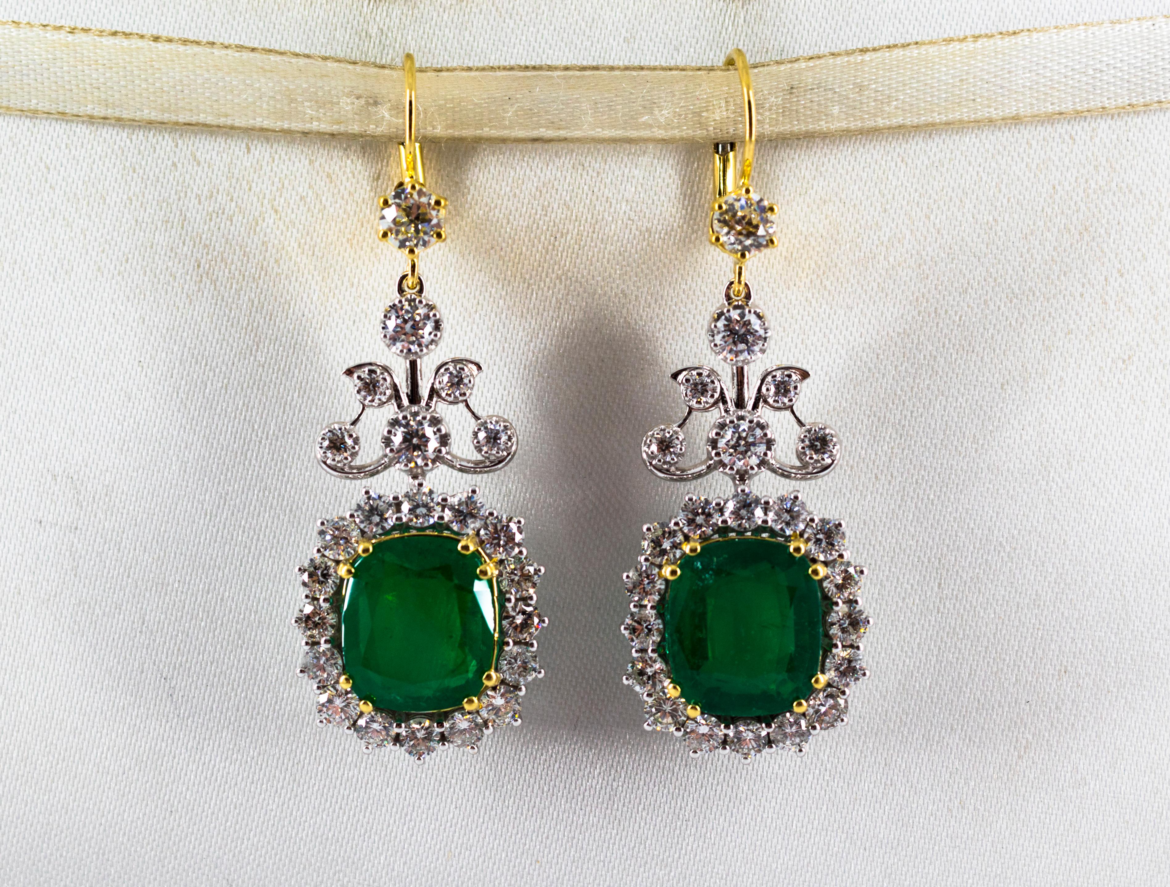 Renaissance 11.85 Carat Emerald 4.47 Carat White Diamond White Gold Drop Lever-Back Earrings