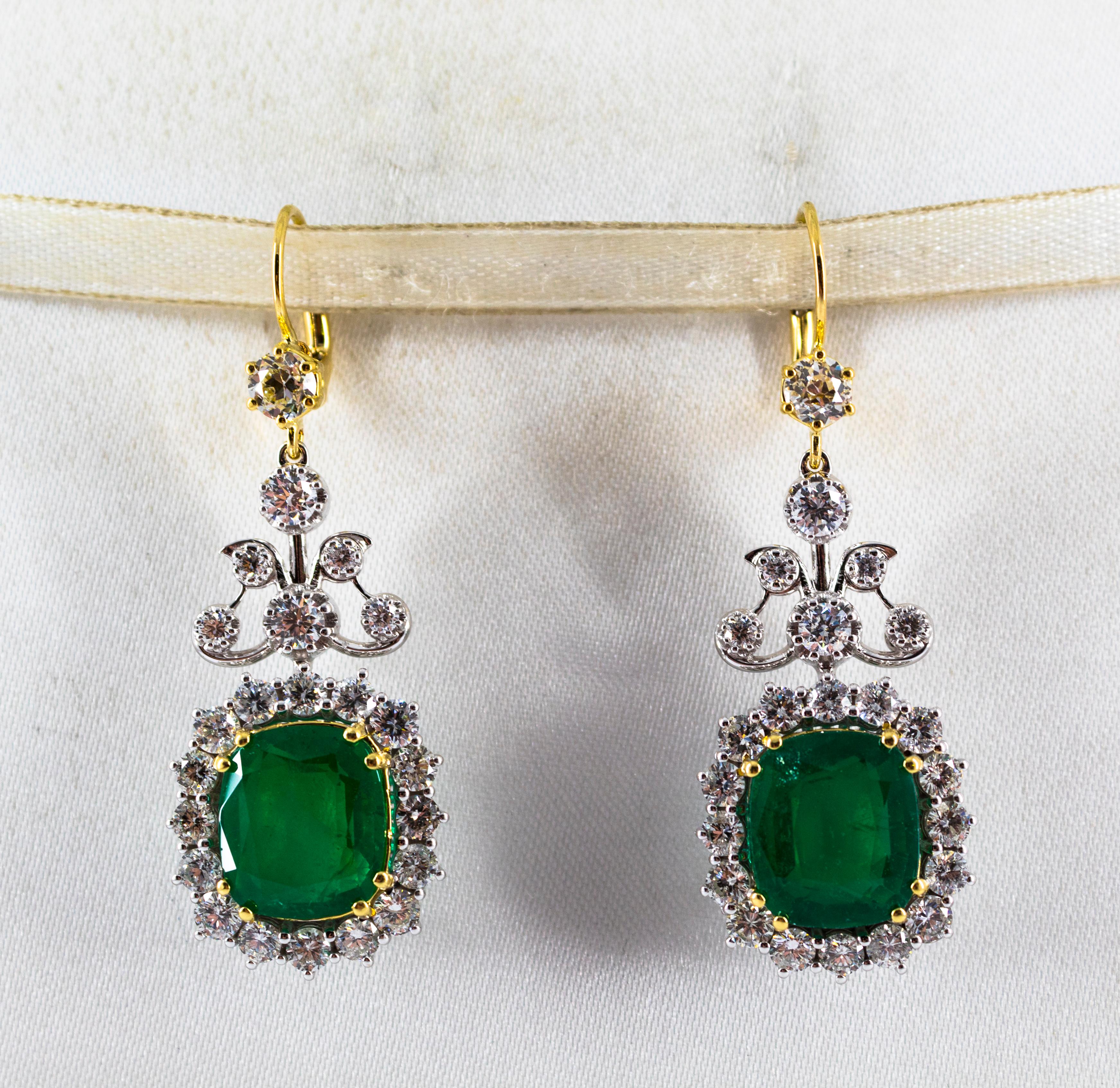 Women's or Men's 11.85 Carat Emerald 4.47 Carat White Diamond White Gold Drop Lever-Back Earrings