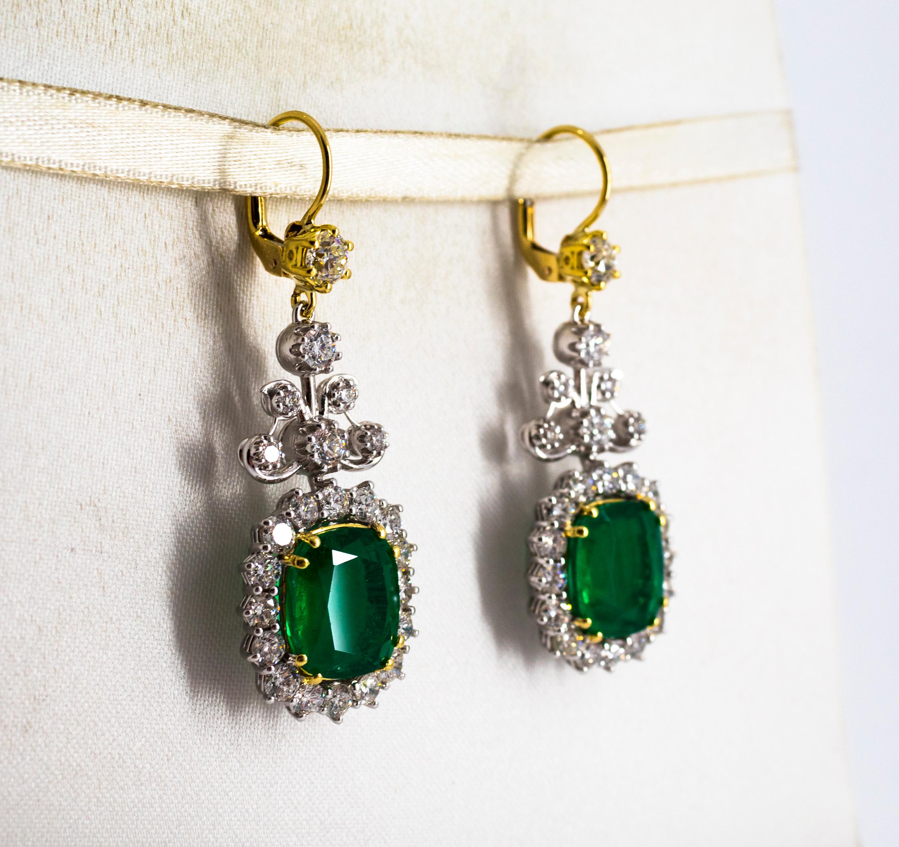 11.85 Carat Emerald 4.47 Carat White Diamond White Gold Drop Lever-Back Earrings 4