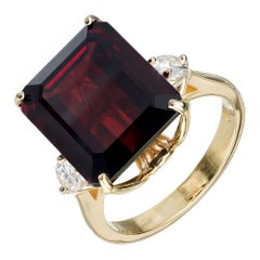 Retro 11.85 Carat Emerald Cut Garnet Diamond Yellow Gold Three-Stone Ring