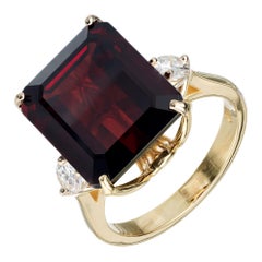 11.85 Carat Emerald Cut Garnet Diamond Yellow Gold Three-Stone Ring