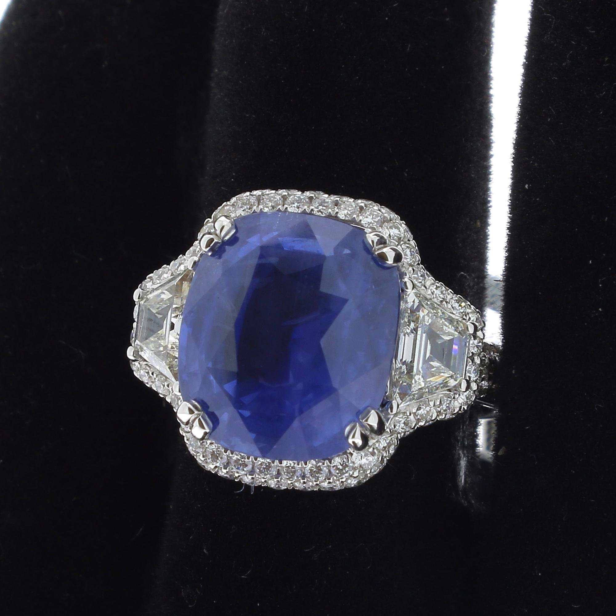 Women's or Men's 11.85 Carat Intense Blue No Heated Sapphire Ring Certified Ceylon Sapphire