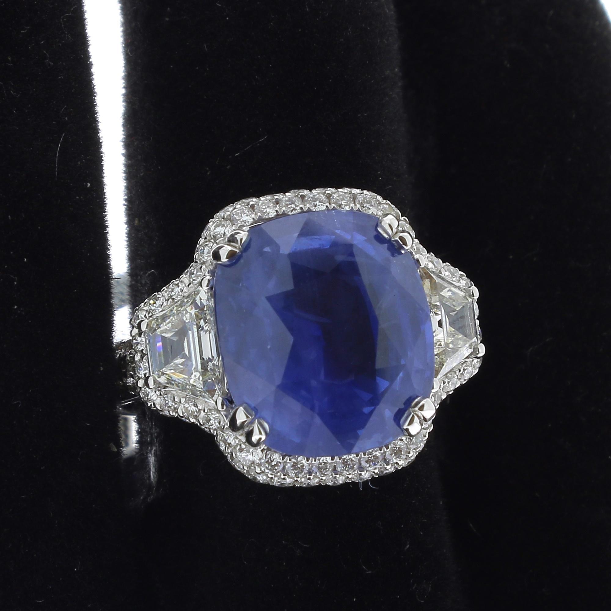 11.85 Carat Intense Blue No Heated Sapphire Ring Certified Ceylon Sapphire 1