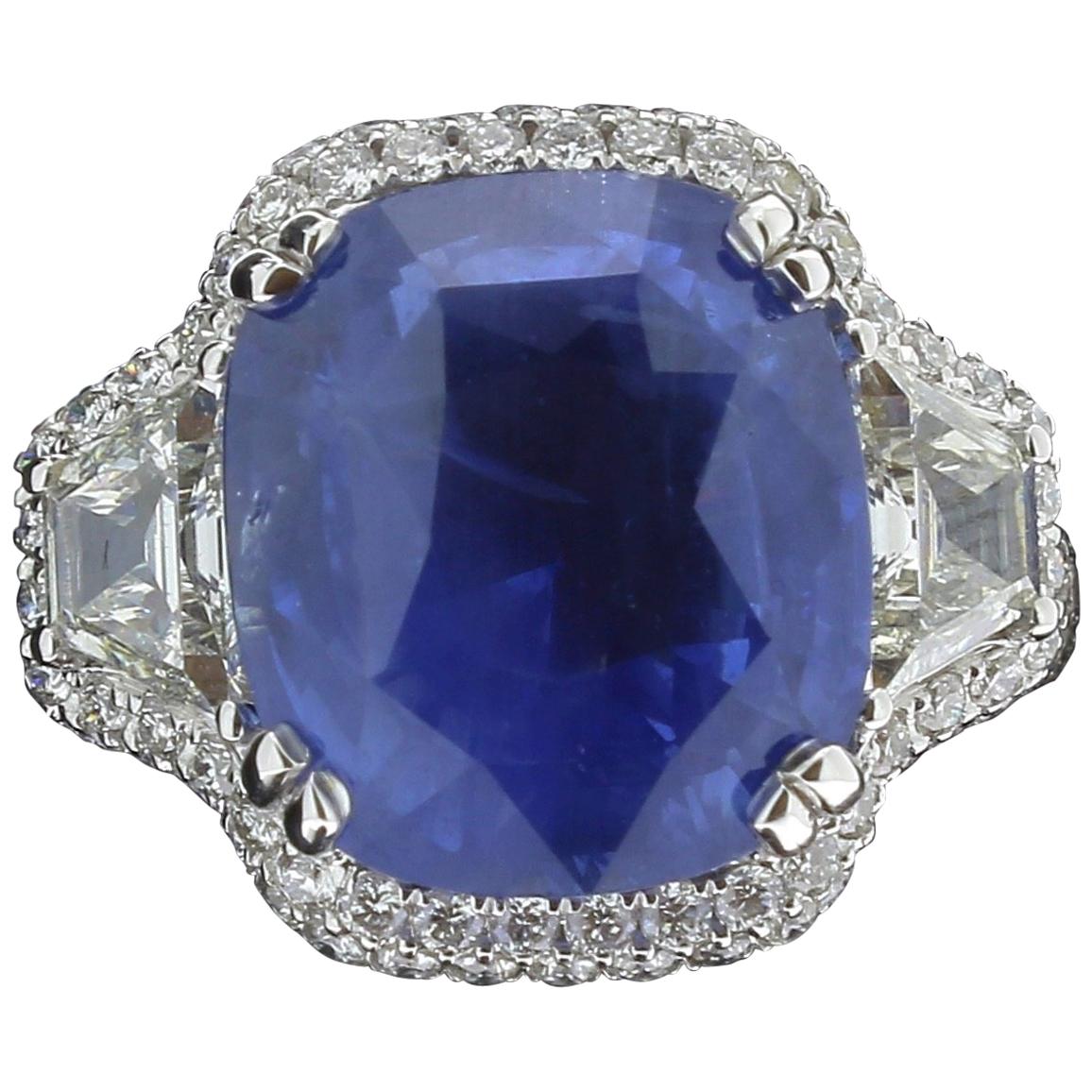 11.85 Carat Intense Blue No Heated Sapphire Ring Certified Ceylon Sapphire