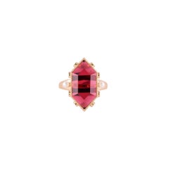 Sunita Nahata Red Garnet 11.85ct. Fancy Ring in 18KRG with Pearl and Diamond.