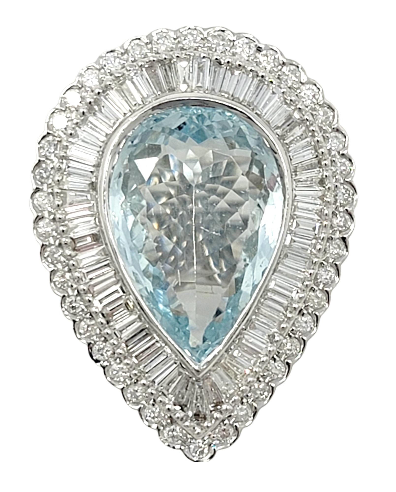 Contemporary 11.85 Carats Total Pear Cut Aquamarine and Diamond Cocktail Ring 18 Karat Gold For Sale