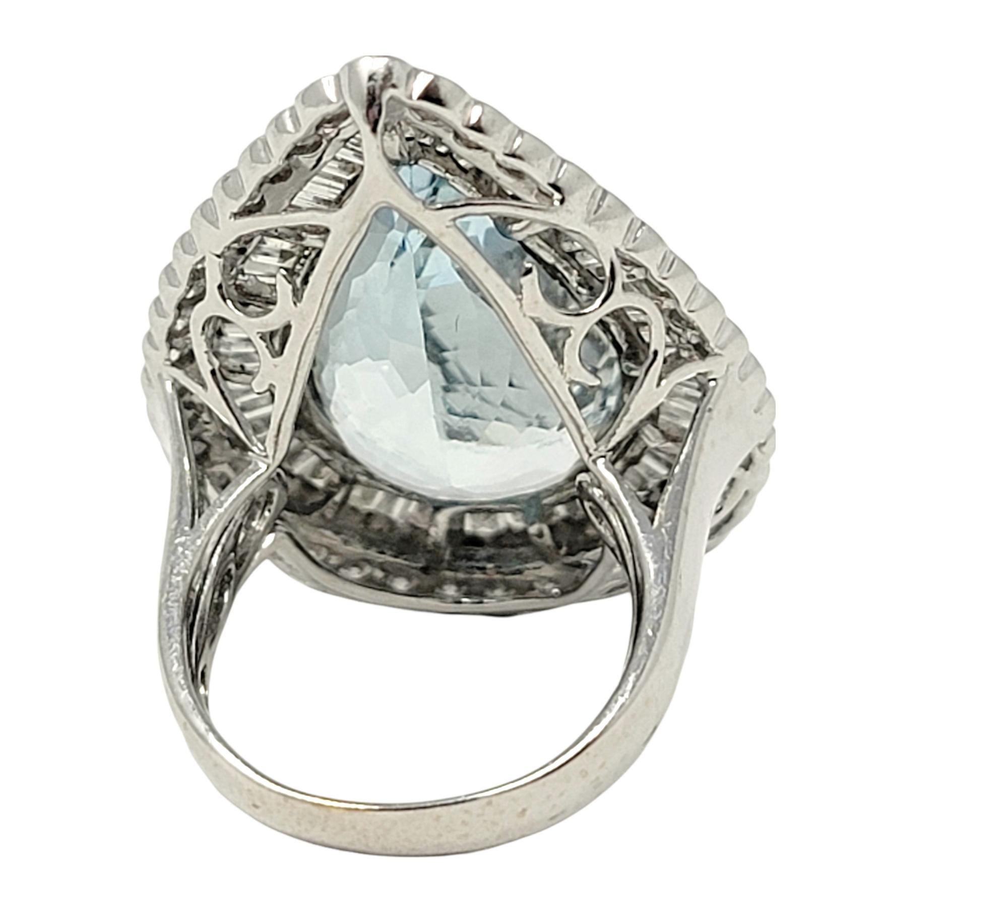 Women's 11.85 Carats Total Pear Cut Aquamarine and Diamond Cocktail Ring 18 Karat Gold For Sale