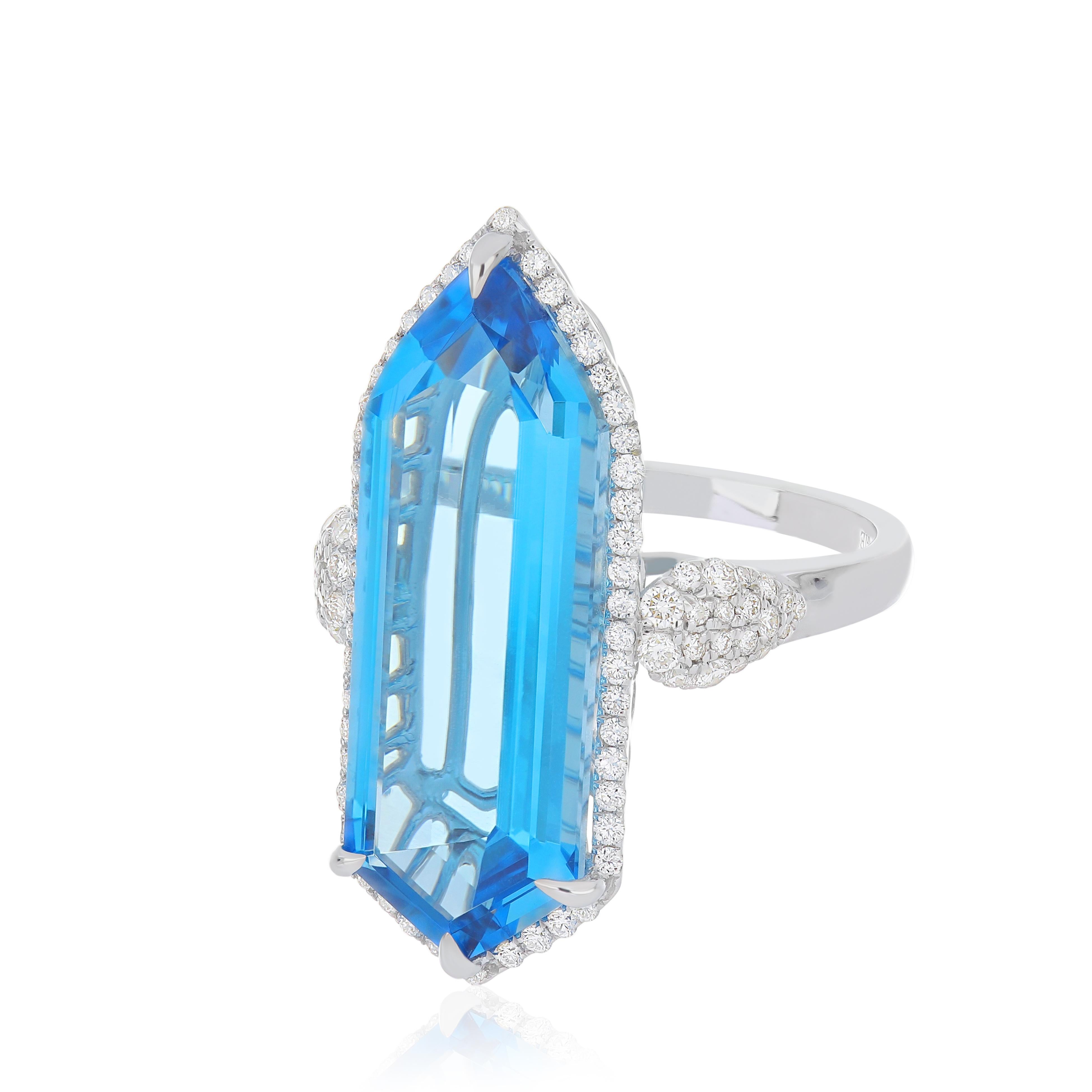 For Sale:  11.85 CT's Swiss Blue Topaz and Diamond Ring in 14k White  Gold Ring 10