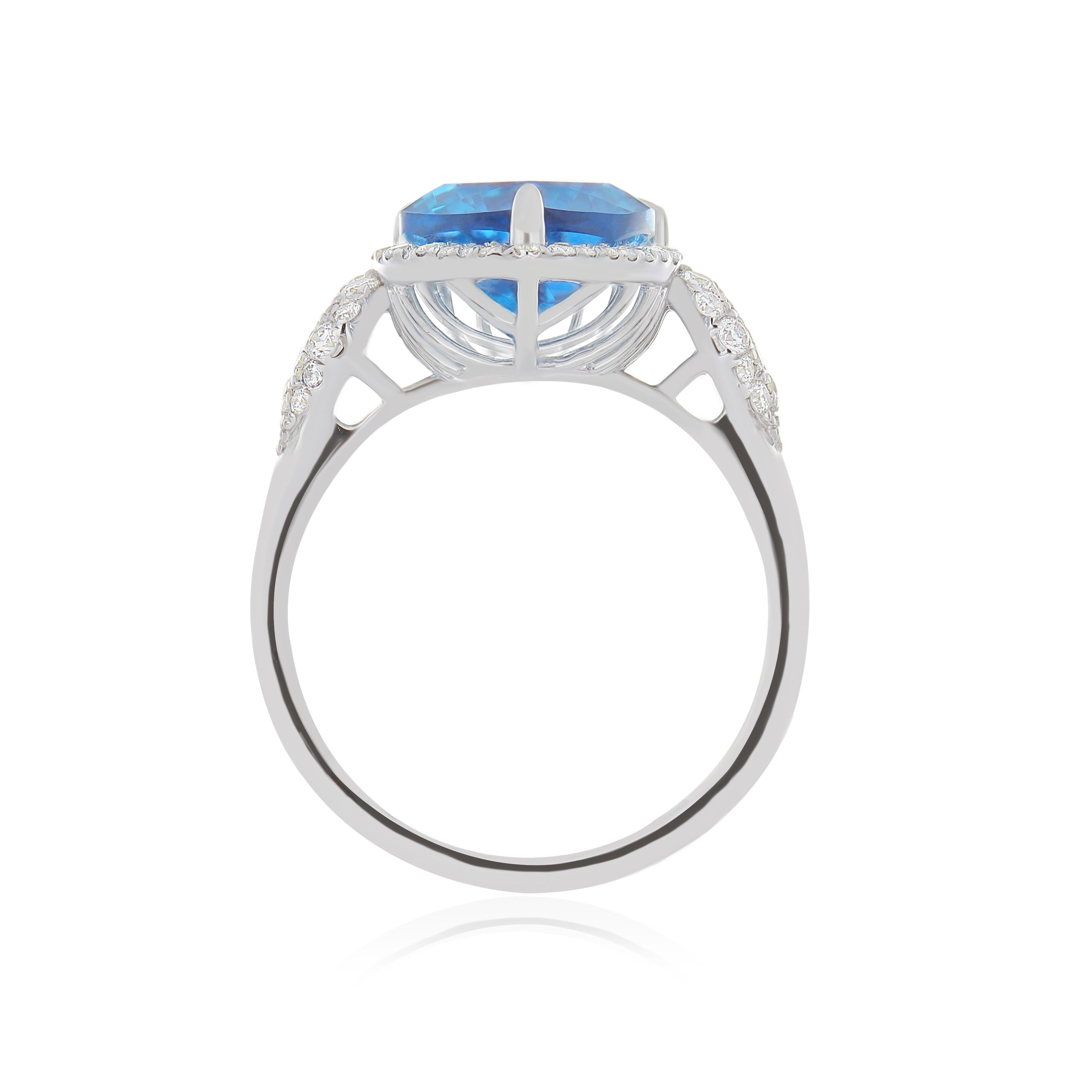 For Sale:  11.85 CT's Swiss Blue Topaz and Diamond Ring in 14k White  Gold Ring 11