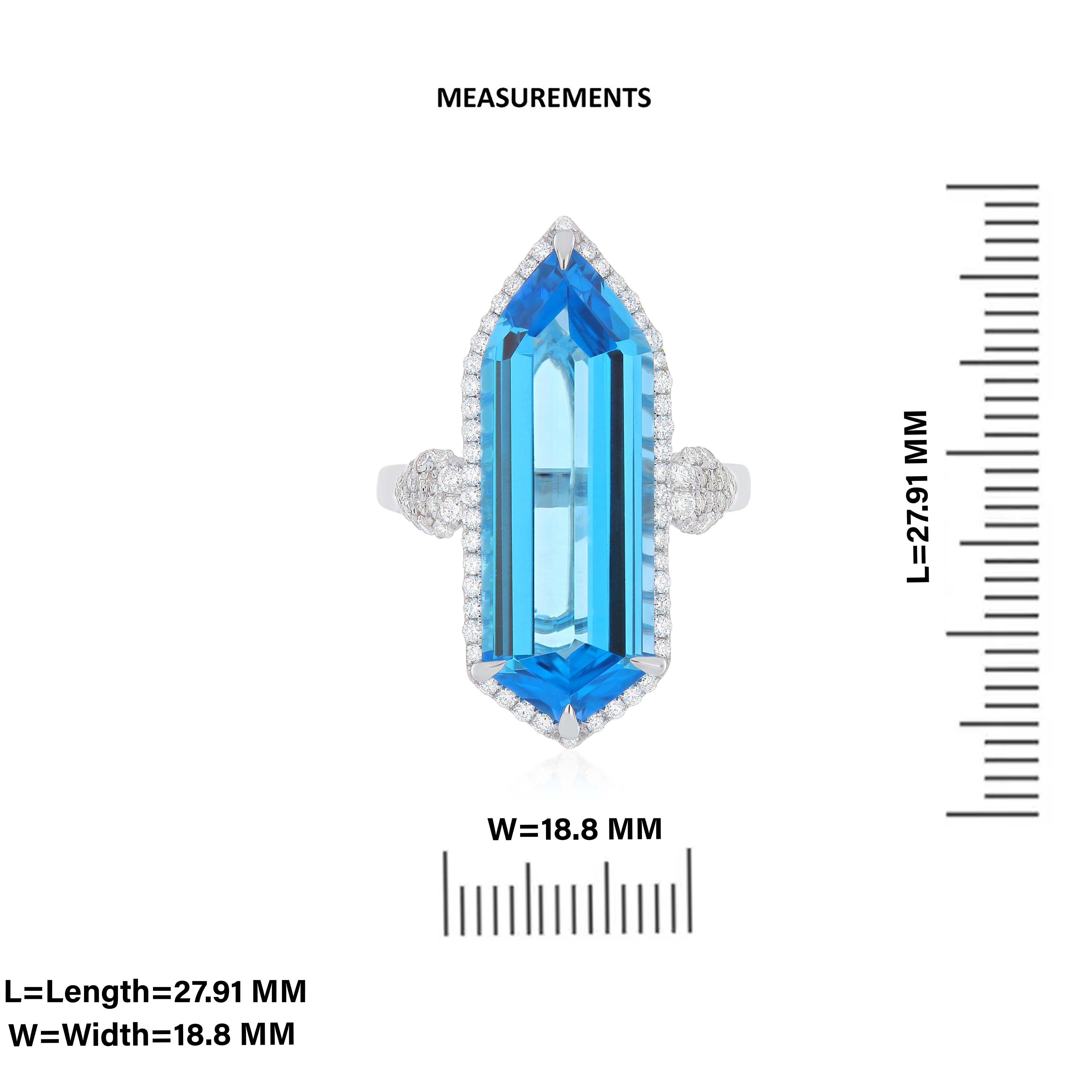 For Sale:  11.85 CT's Swiss Blue Topaz and Diamond Ring in 14k White  Gold Ring 12