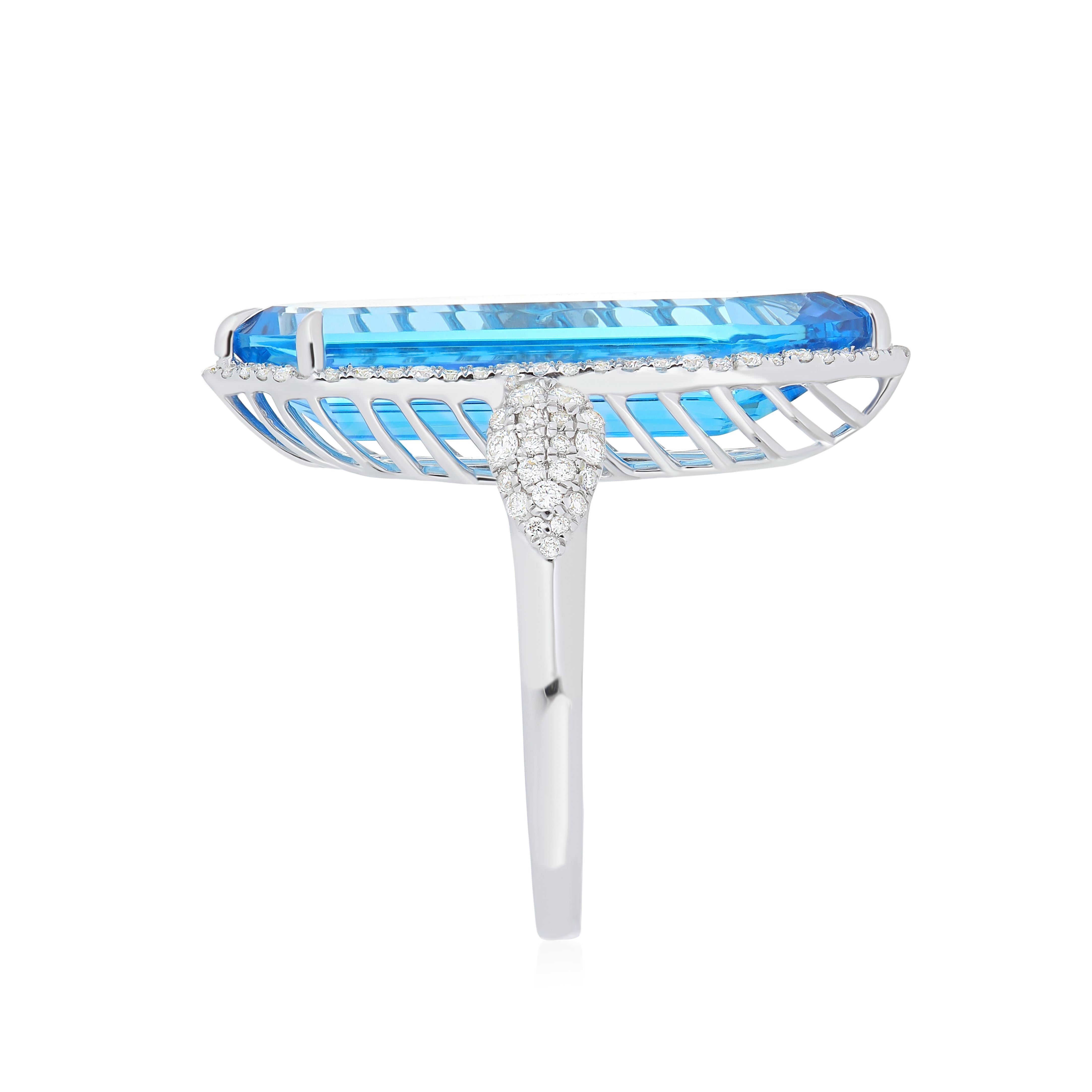 For Sale:  11.85 CT's Swiss Blue Topaz and Diamond Ring in 14k White  Gold Ring 2