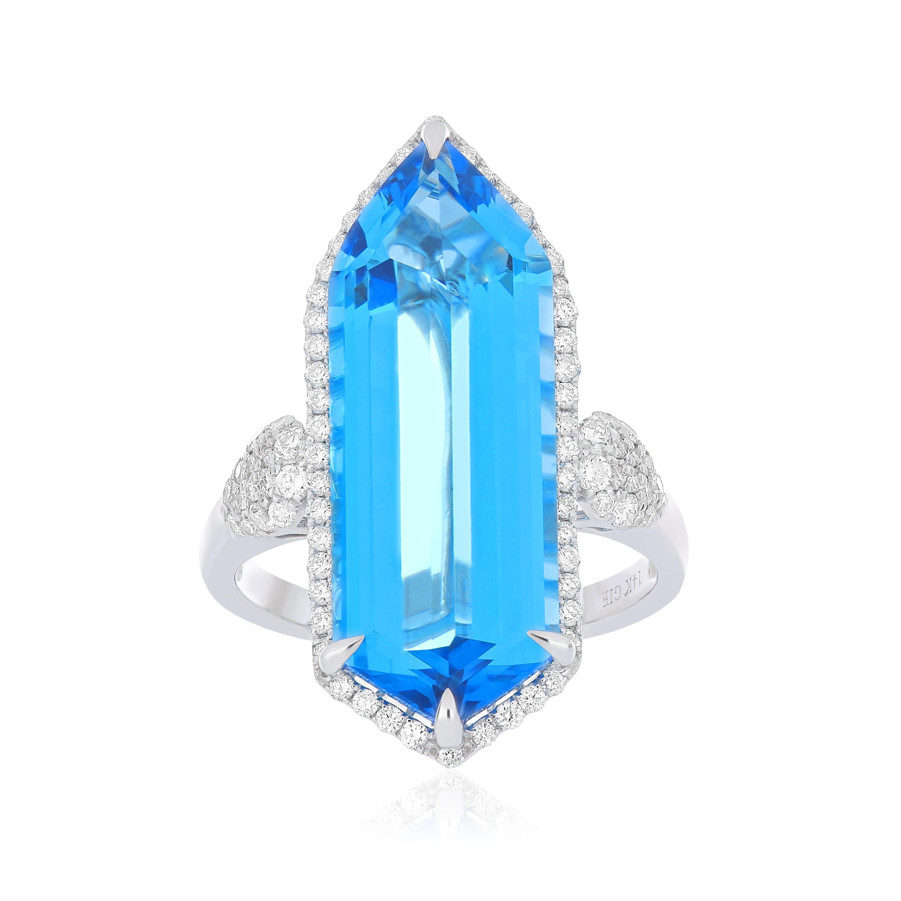 For Sale:  11.85 CT's Swiss Blue Topaz and Diamond Ring in 14k White  Gold Ring 3