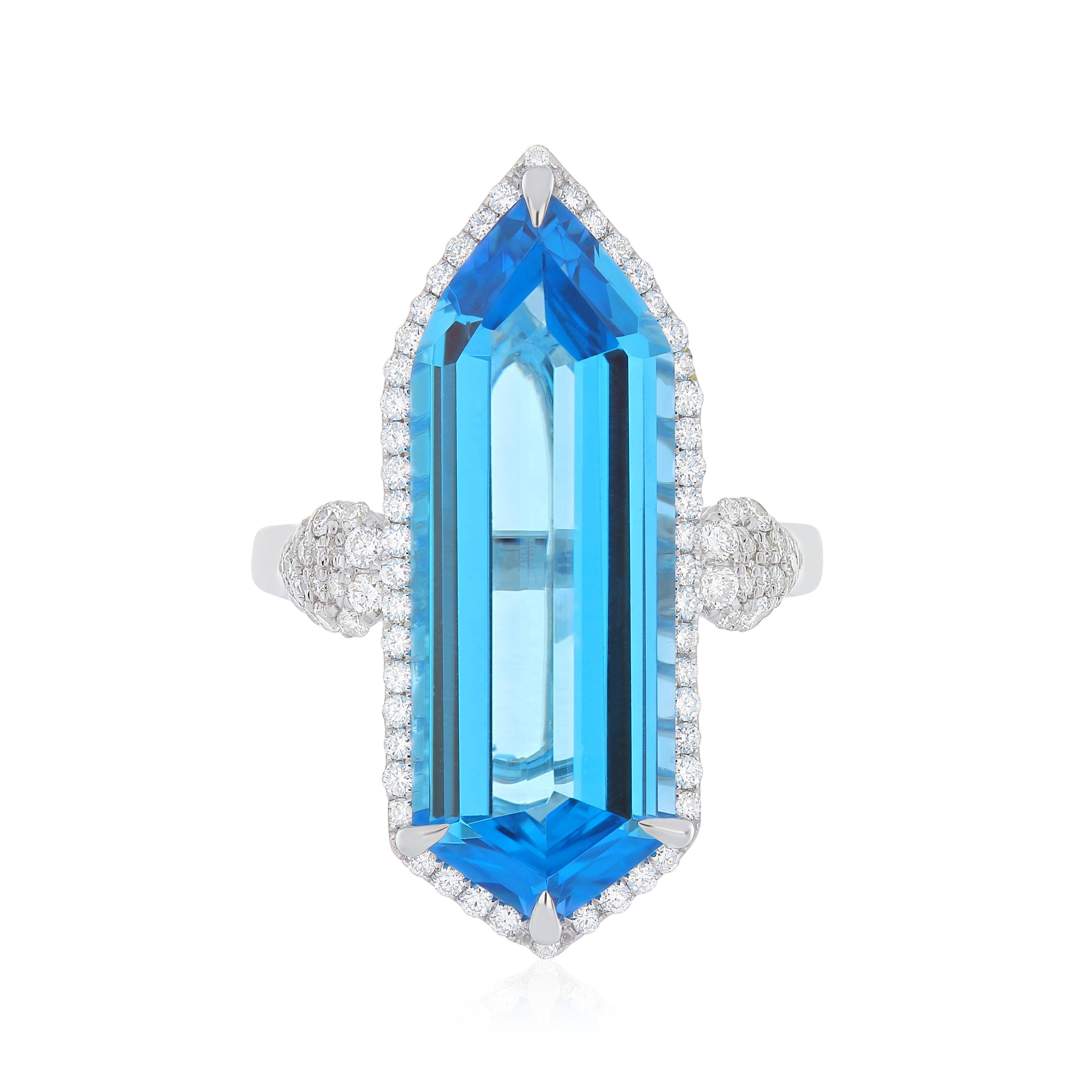 For Sale:  11.85 CT's Swiss Blue Topaz and Diamond Ring in 14k White  Gold Ring 9