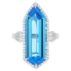 Anillo de Topacio Azul Suizo y Diamante de 11,85 CT en Blanco de 14k  Anillo de oro