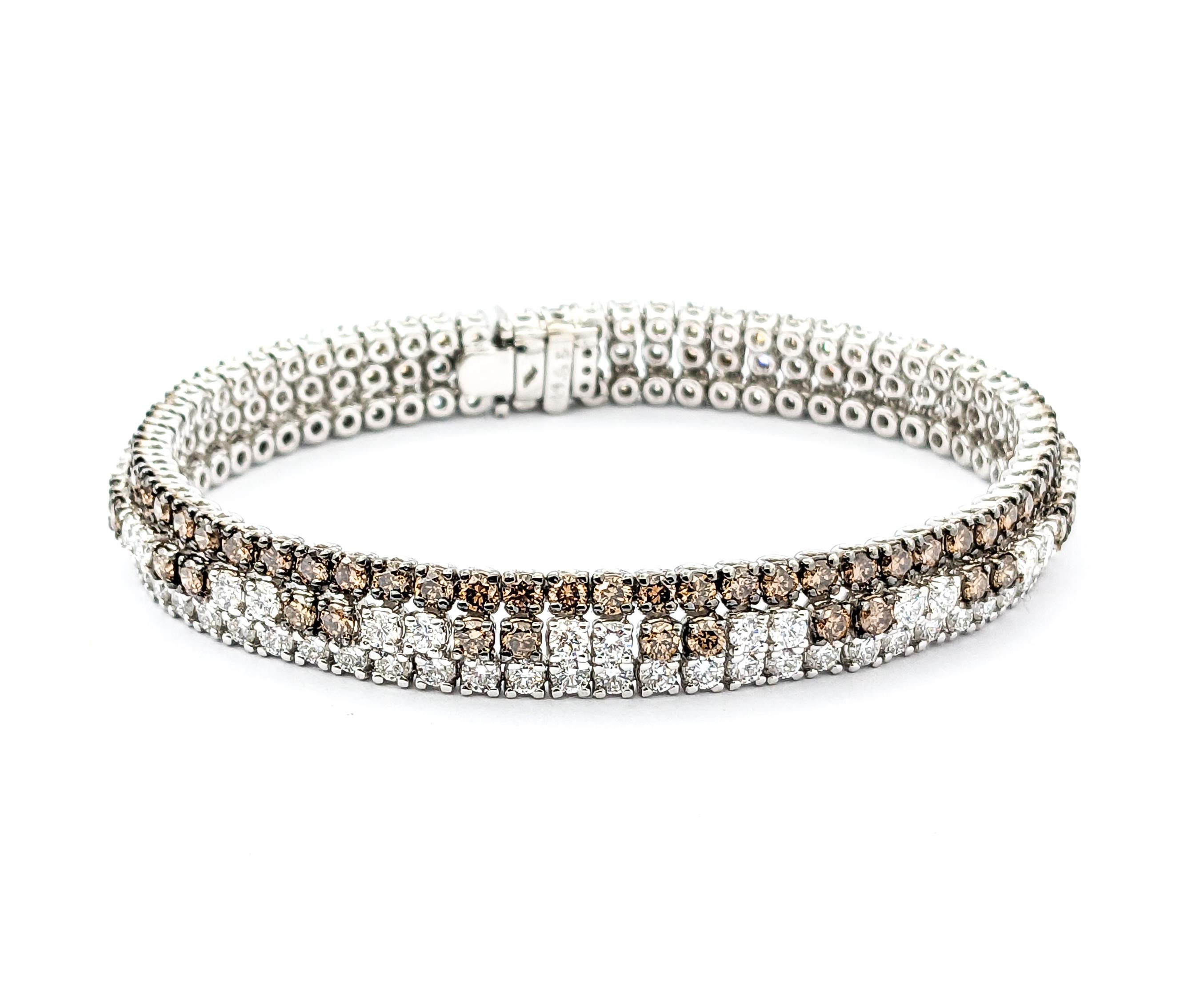 11.85ctw Diamond 3 Line Bi-Color Bracelet In White Gold For Sale 4