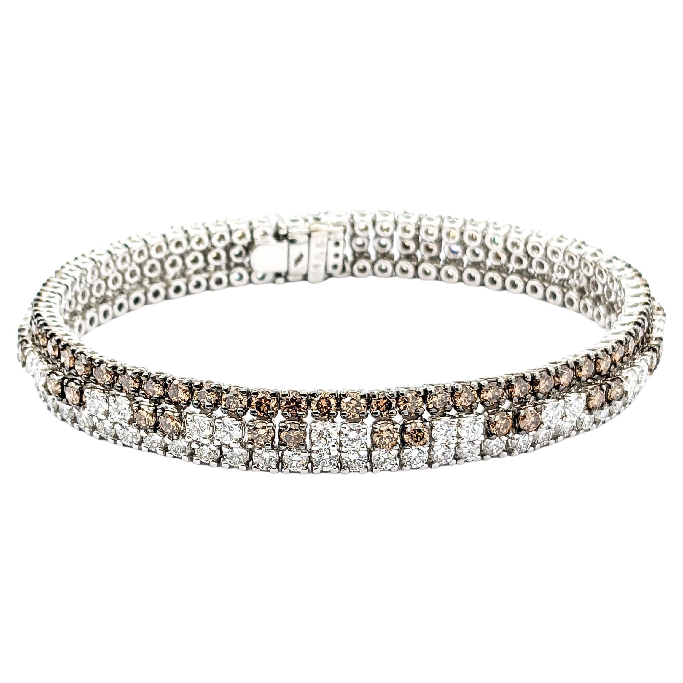 11.85ctw Diamond 3 Line Bi-Color Bracelet In White Gold For Sale