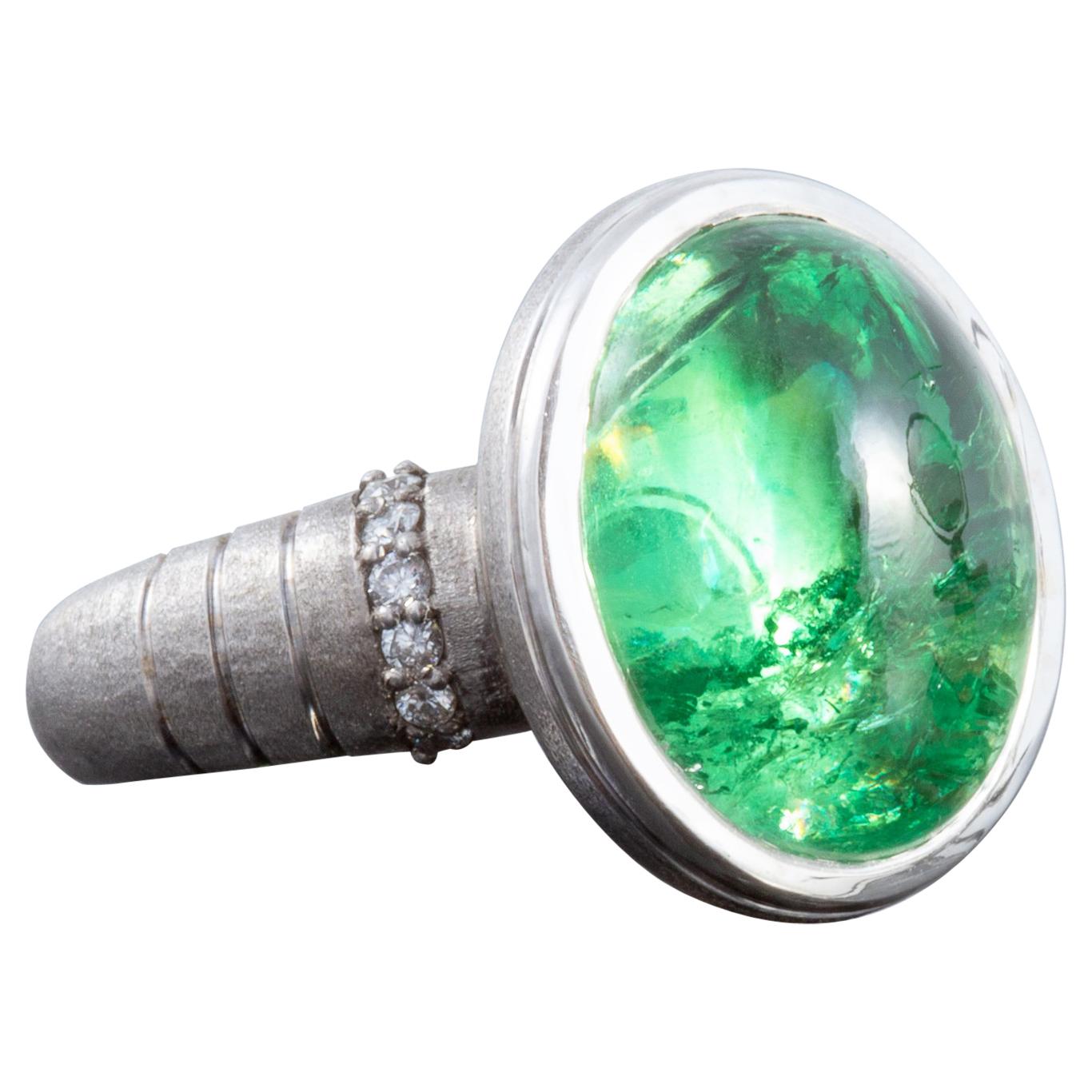11.86 Carat Cabochon Merelani Mint Garnet Ring For Sale