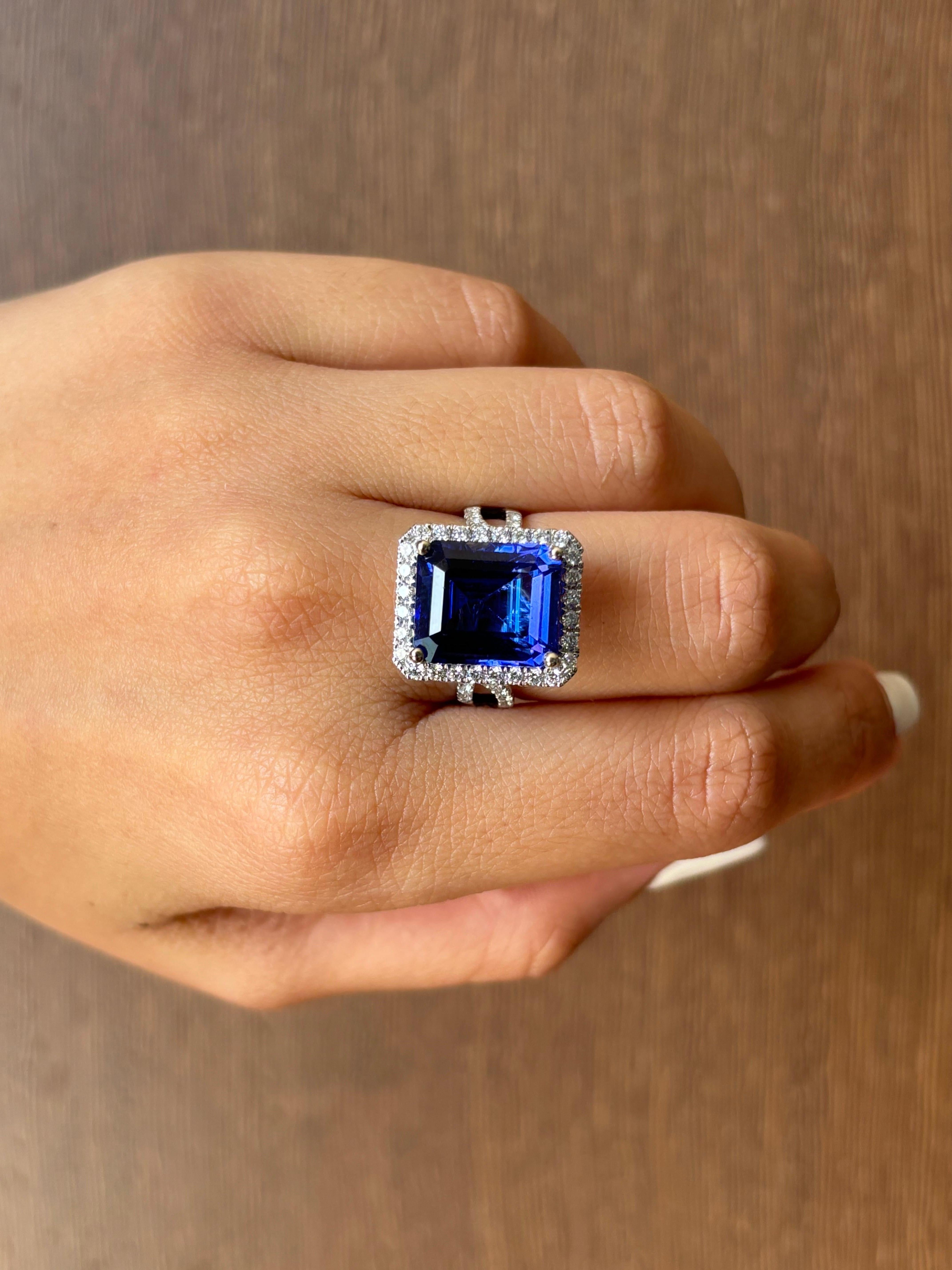 11.86 Karat Tansanit und Diamant Cocktail-Ring (Moderne) im Angebot