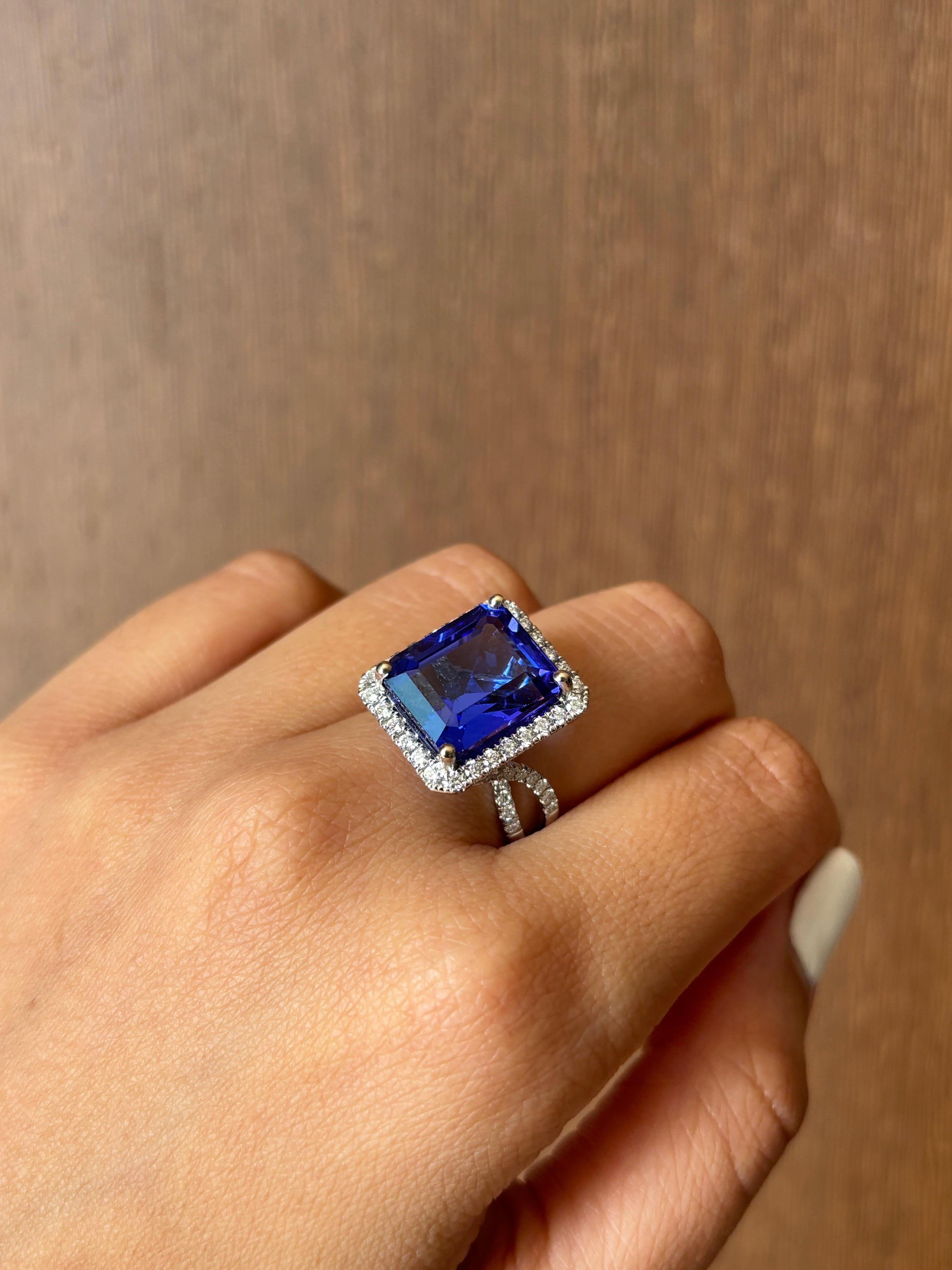 11.86 Karat Tansanit und Diamant Cocktail-Ring Damen im Angebot