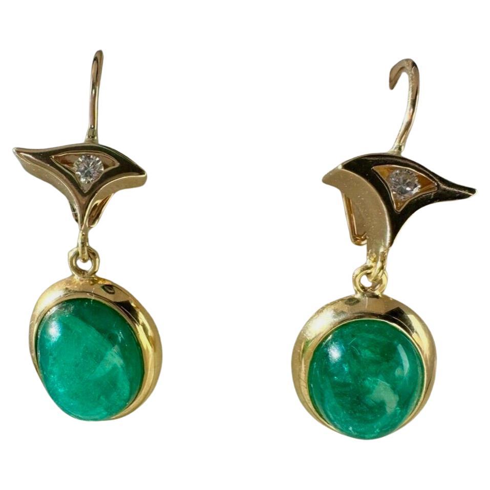 Pendientes Colgantes Cabujón Esmeralda Colombiana 11,86 Quilates Oro Amarillo 18K en venta 2