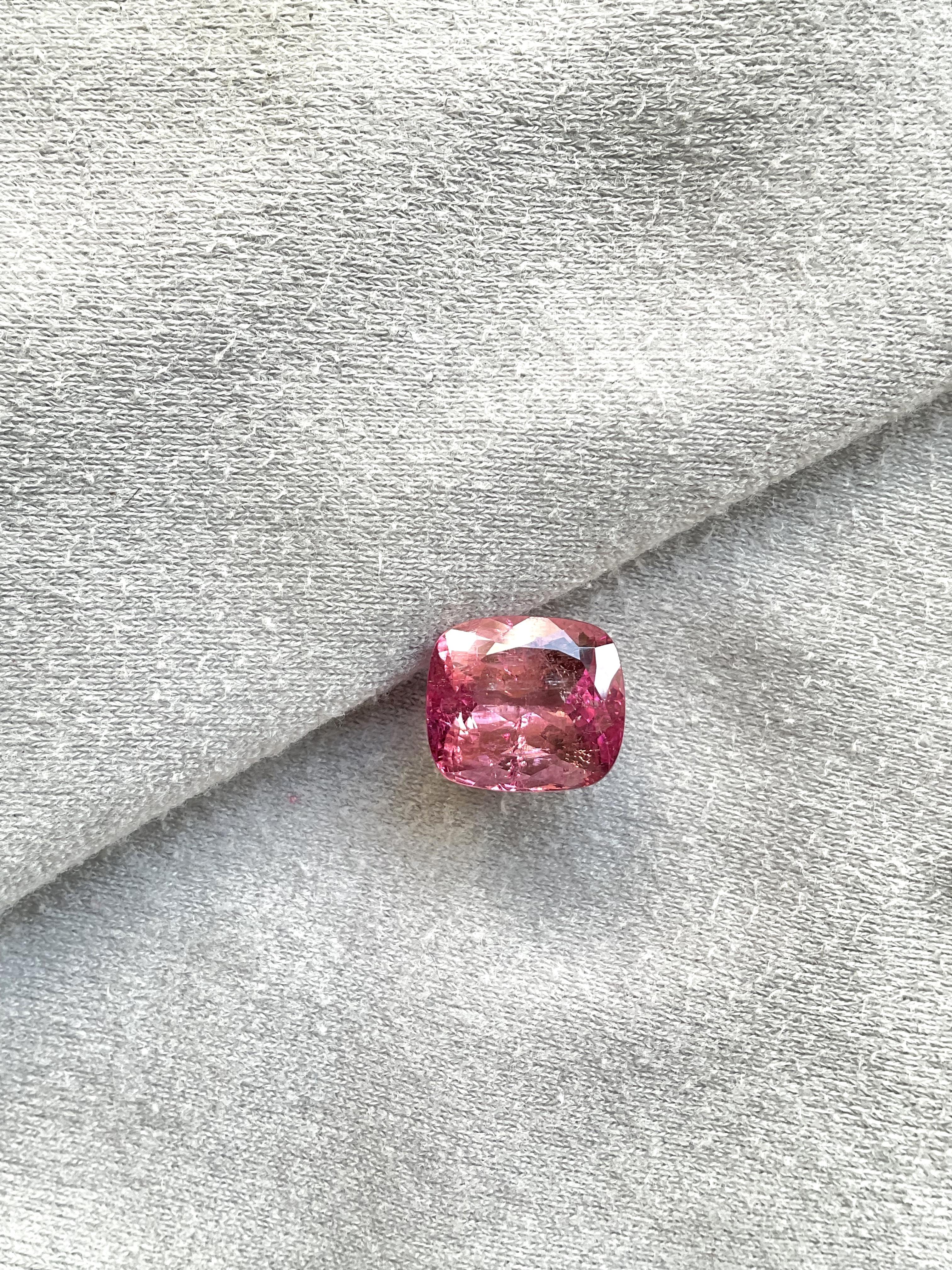 Art Deco 11.86 Carats Neon Pink Tourmaline Cushion Faceted Cut Stone Natural Gemstone For Sale