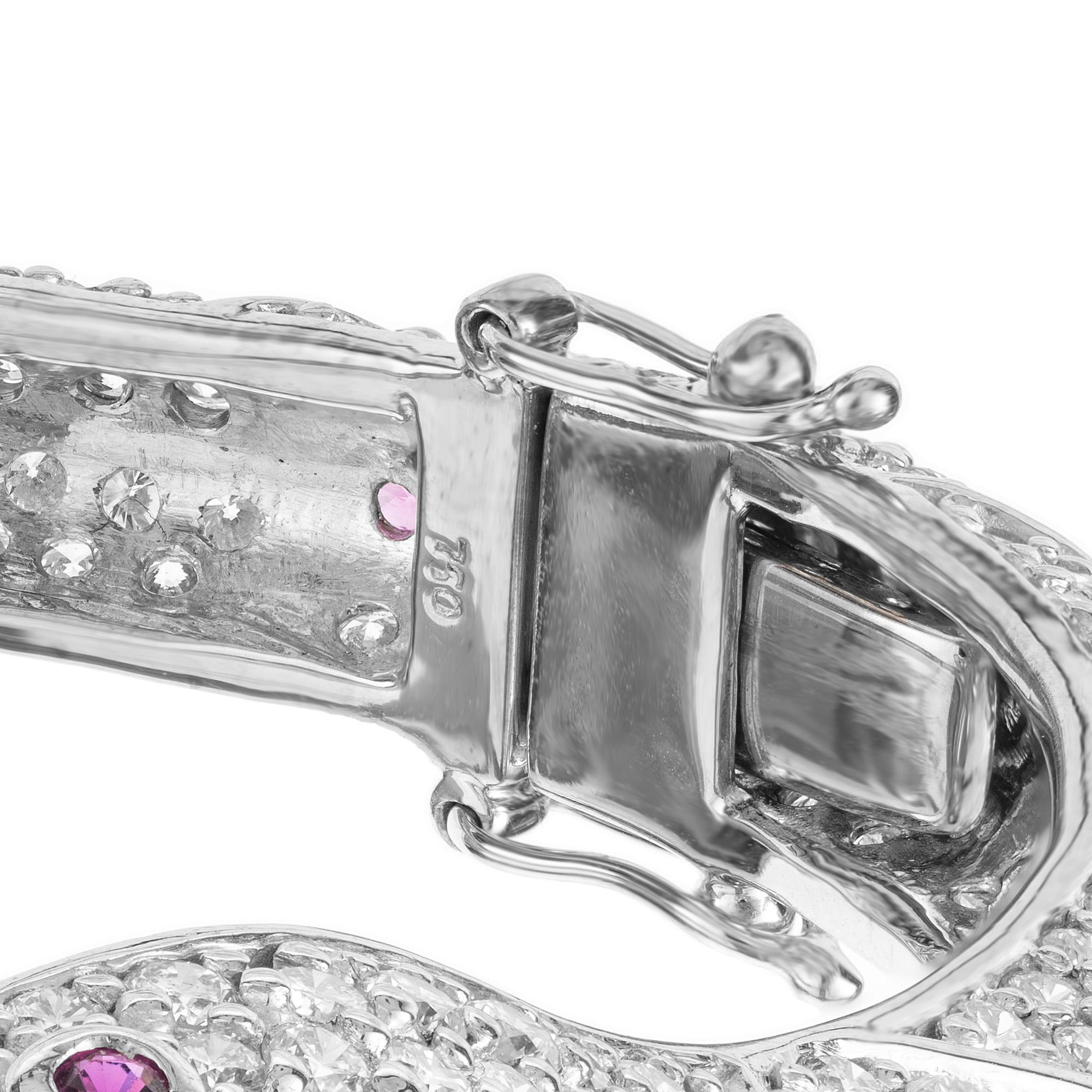 11.88 Carat Sapphire Ruby Diamond Gold Snake Bangle Bracelet For Sale 3
