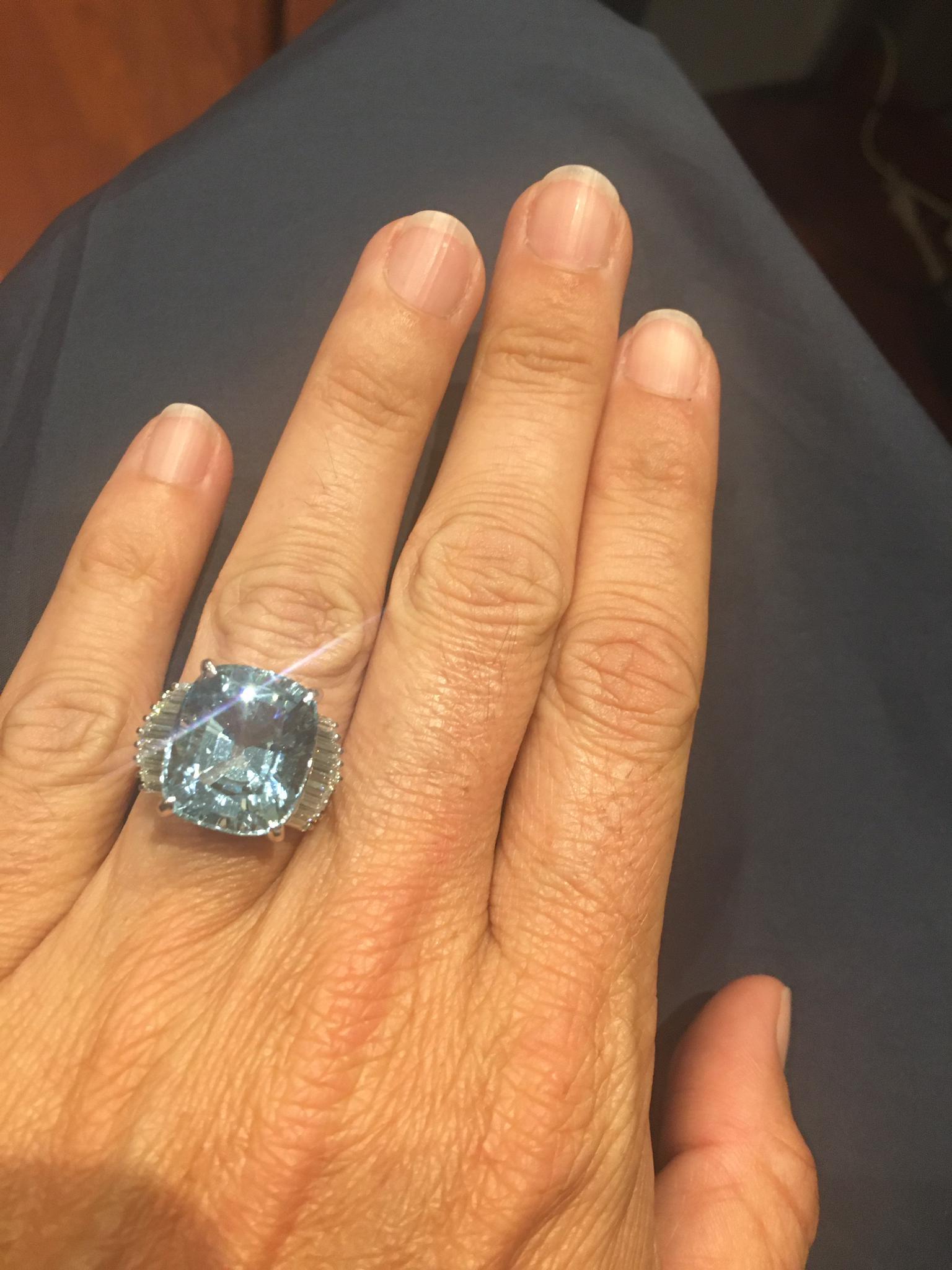 11.89 Carat Aquamarine Ring with Diamonds in Platinum 2