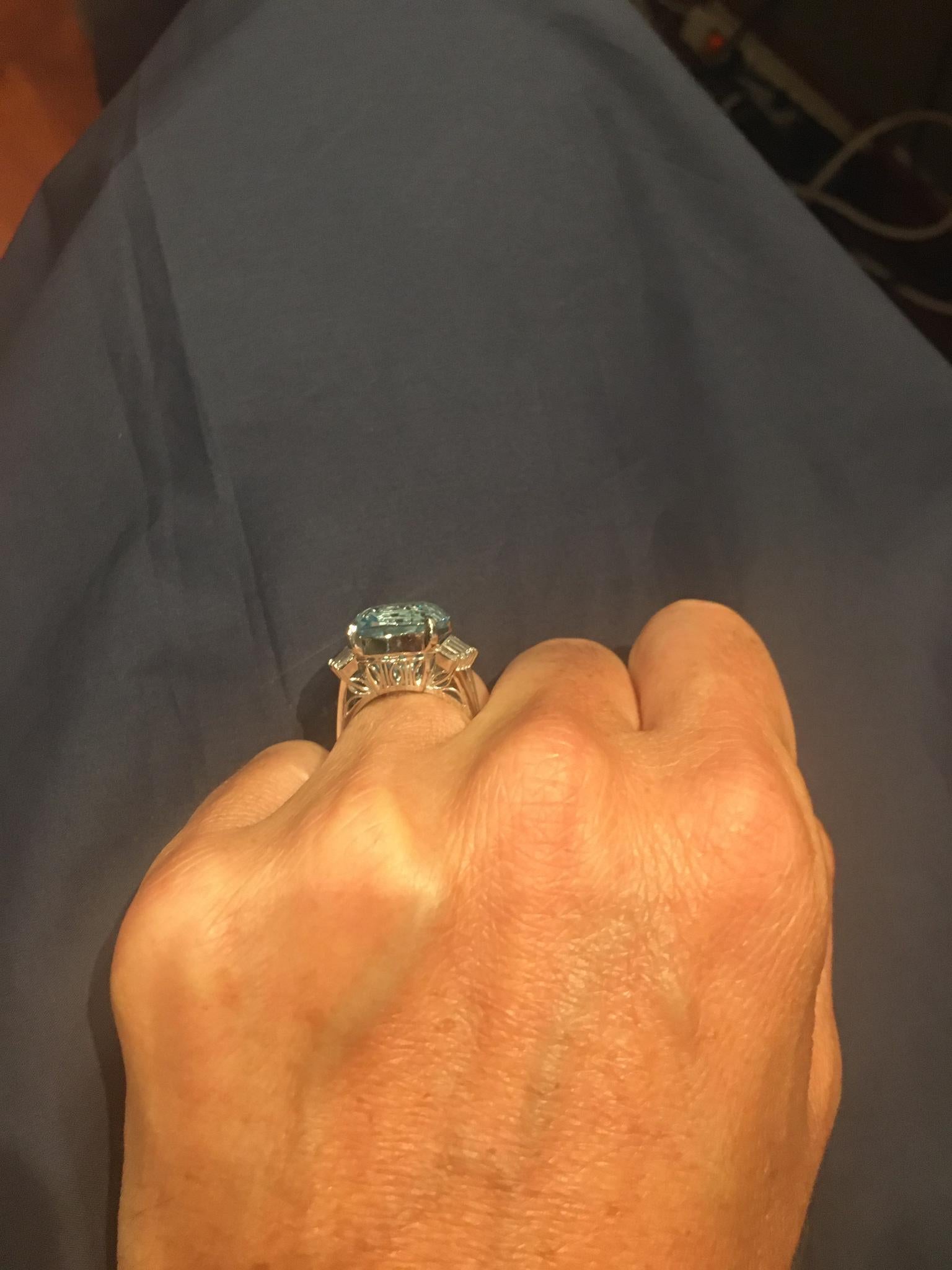 11.89 Carat Aquamarine Ring with Diamonds in Platinum 8
