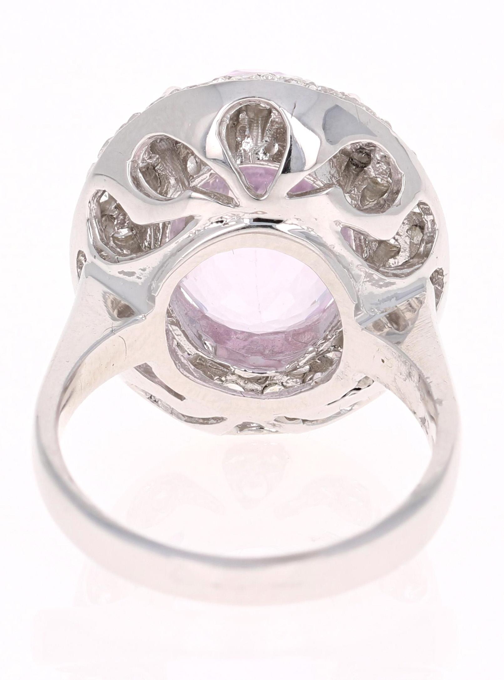 Oval Cut 11.89 Carat Kunzite Diamond 14 Karat White Gold Ring For Sale