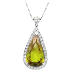 11.89 Carat Sphene Diamond Platinum Drop Pendant
