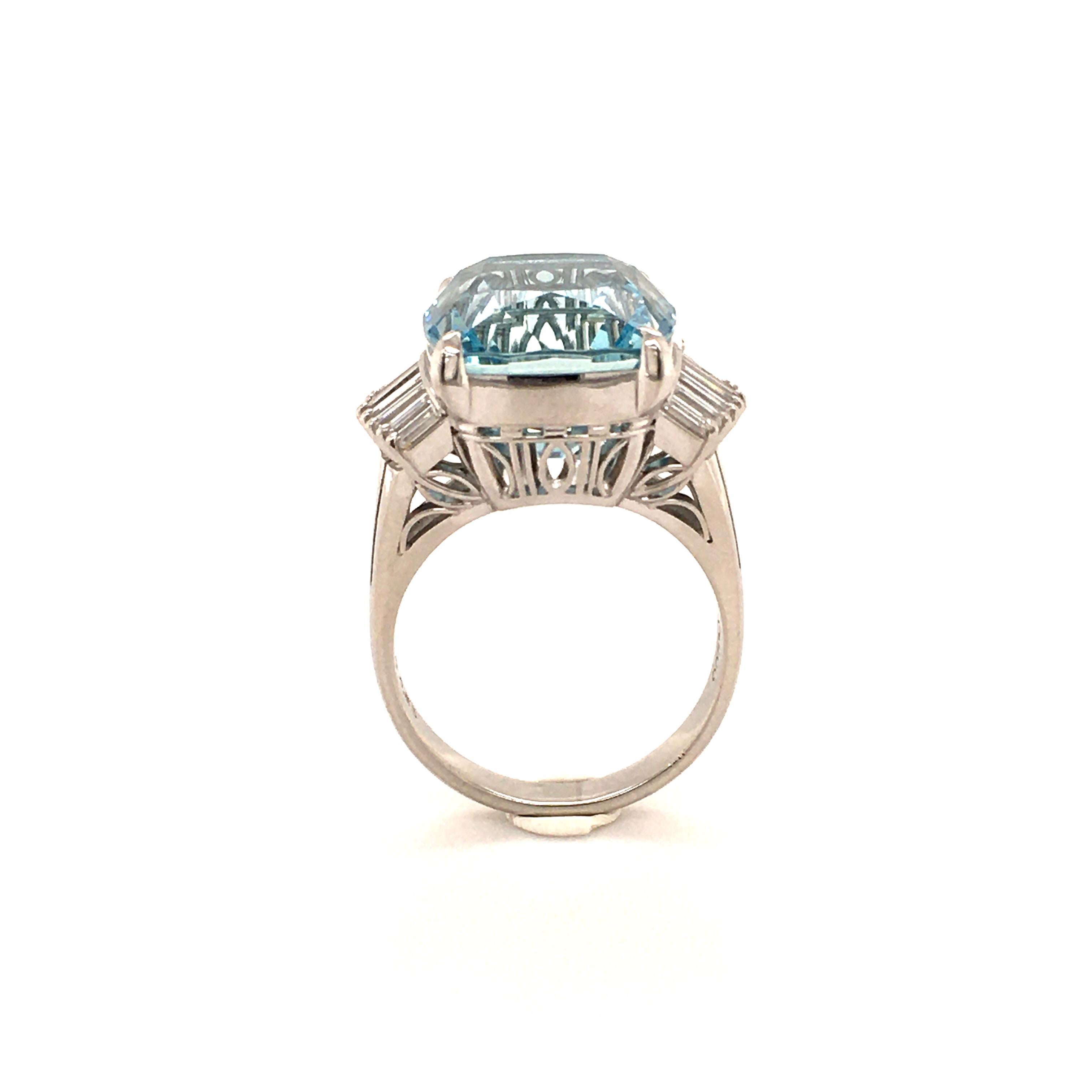 11.89 Carat Aquamarine Ring with Diamonds in Platinum 7