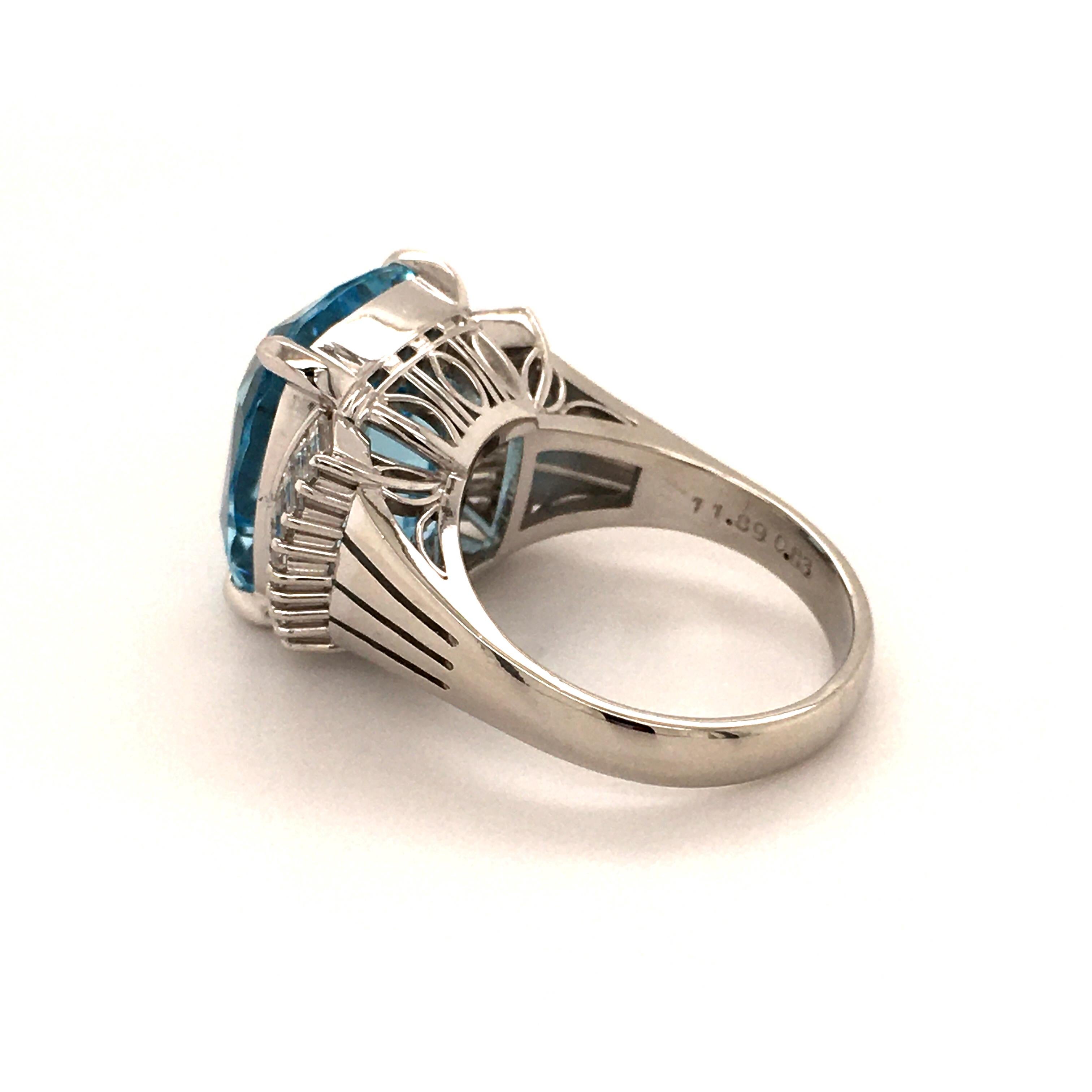 11.89 Carat Aquamarine Ring with Diamonds in Platinum 3