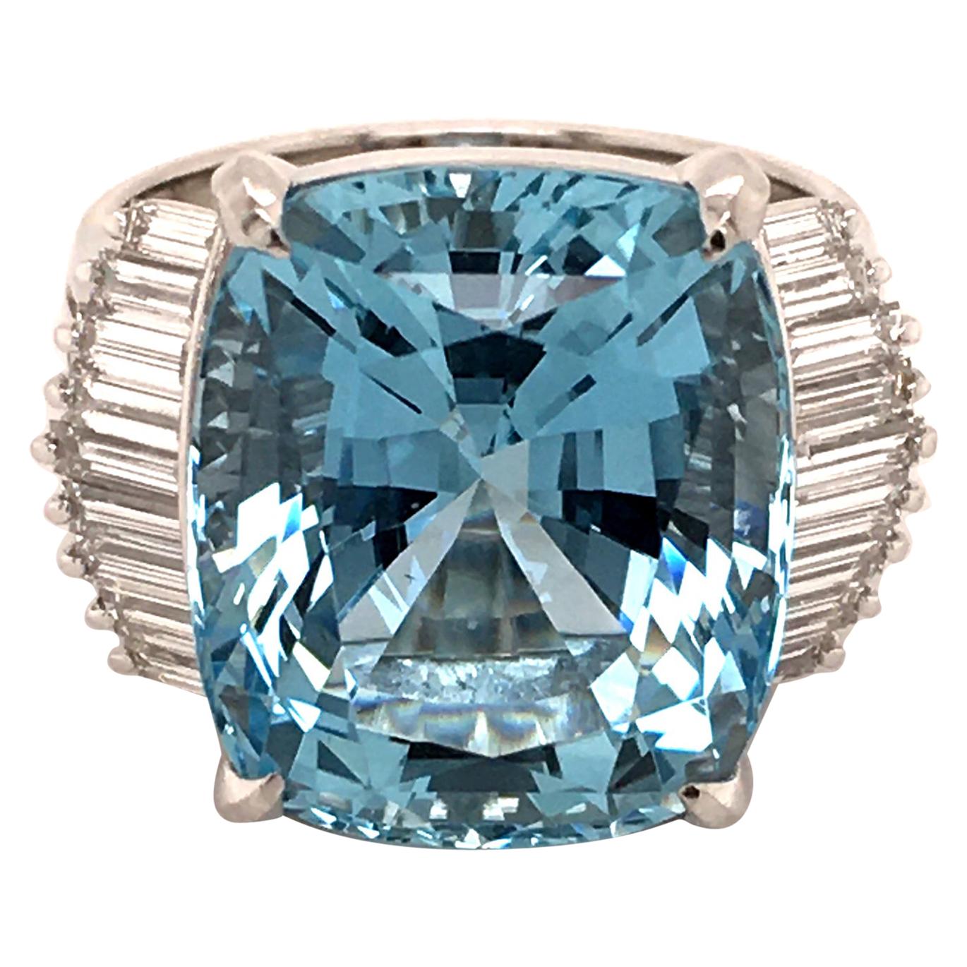 11.89 Carat Aquamarine Ring with Diamonds in Platinum