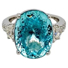 Anillo de turmalina Paraíba natural de color azul-verde neón intenso, de 11,89 ct, en oro blanco de 18 quilates