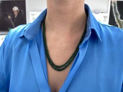 118ct 14K Natural Rondelle Emerald Bead 2-Strand Necklace 22" Dark Green 585