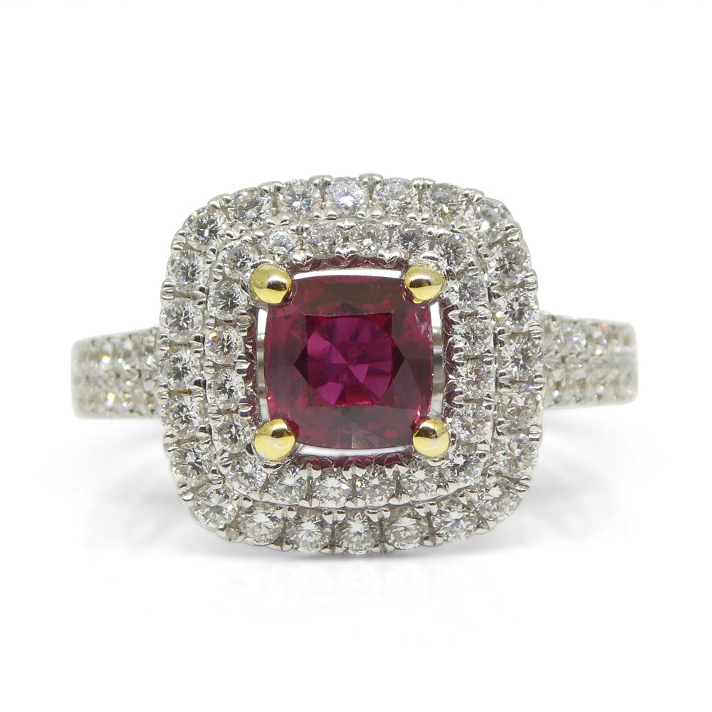 1.18ct Cushion Ruby, Diamond Engagement/Statement Ring in 18K White and Yellow G For Sale 4