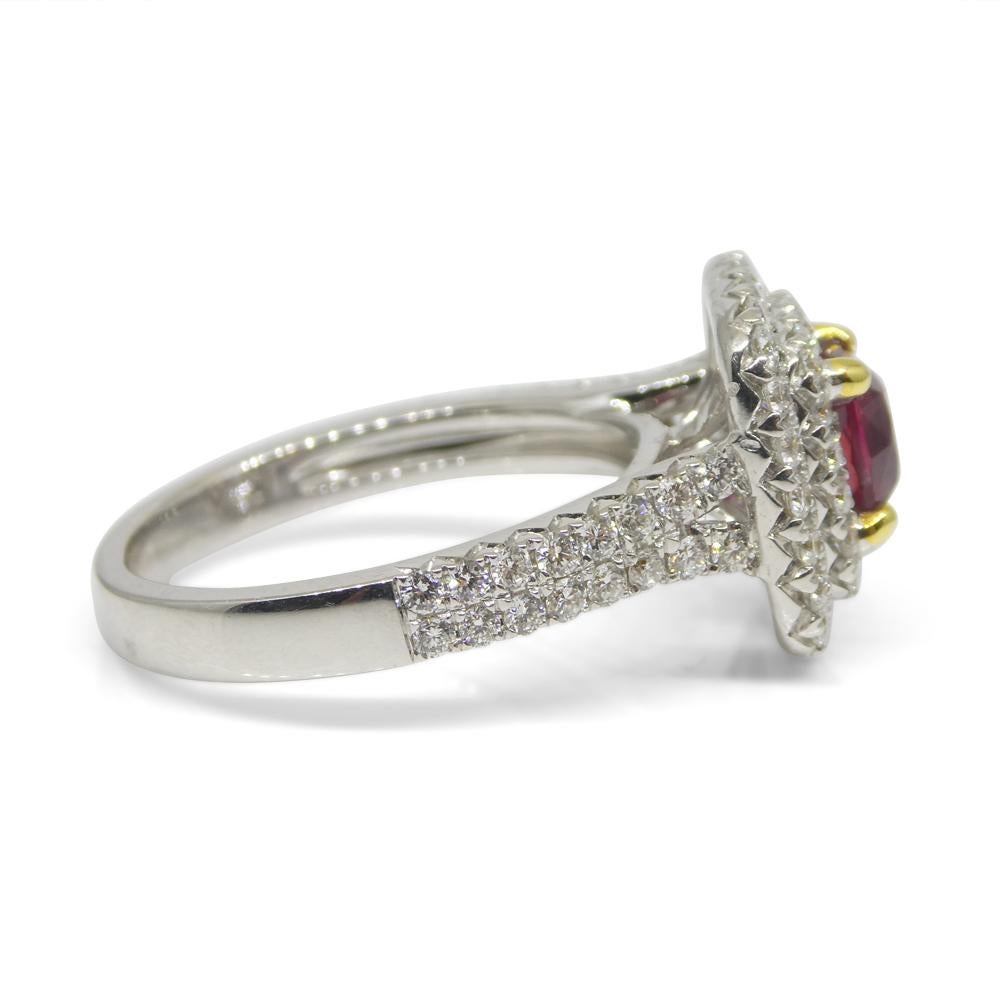 1.18ct Cushion Ruby, Diamond Engagement/Statement Ring in 18K White and Yellow G For Sale 5
