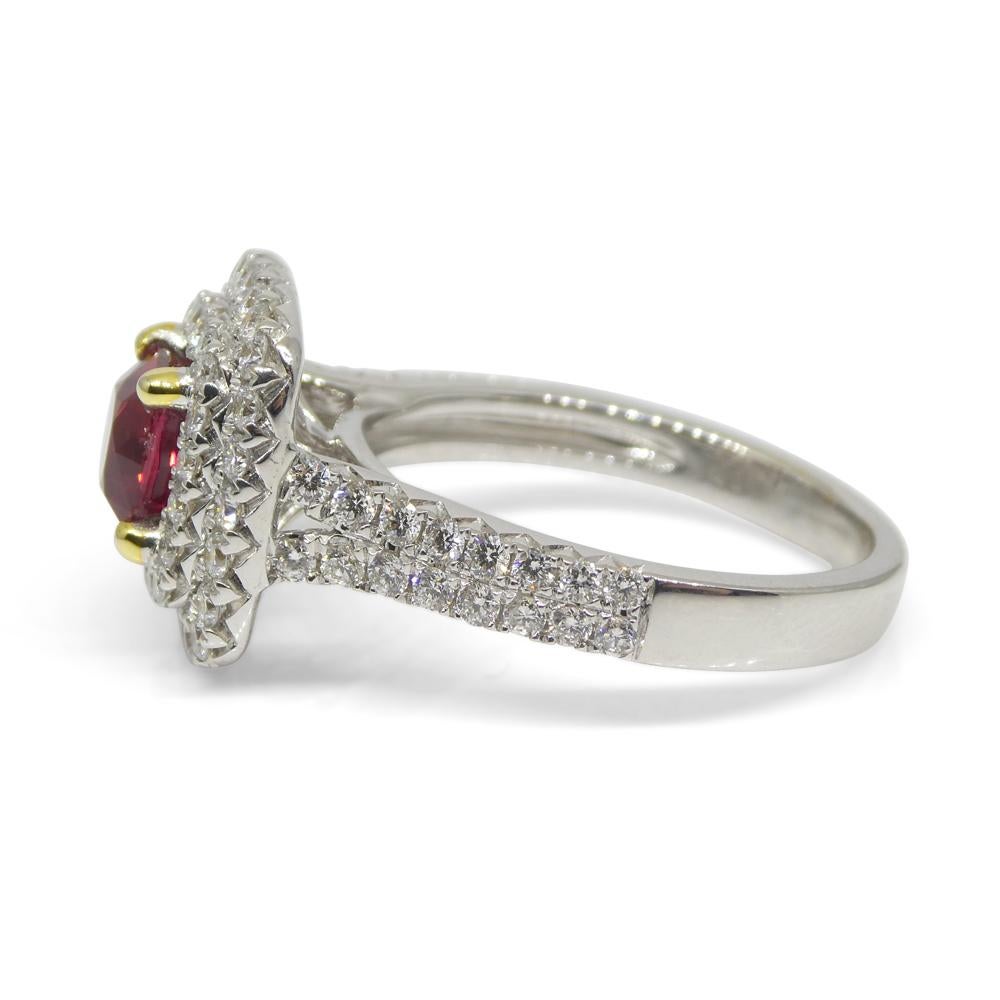 1.18ct Cushion Ruby, Diamond Engagement/Statement Ring in 18K White and Yellow G For Sale 7