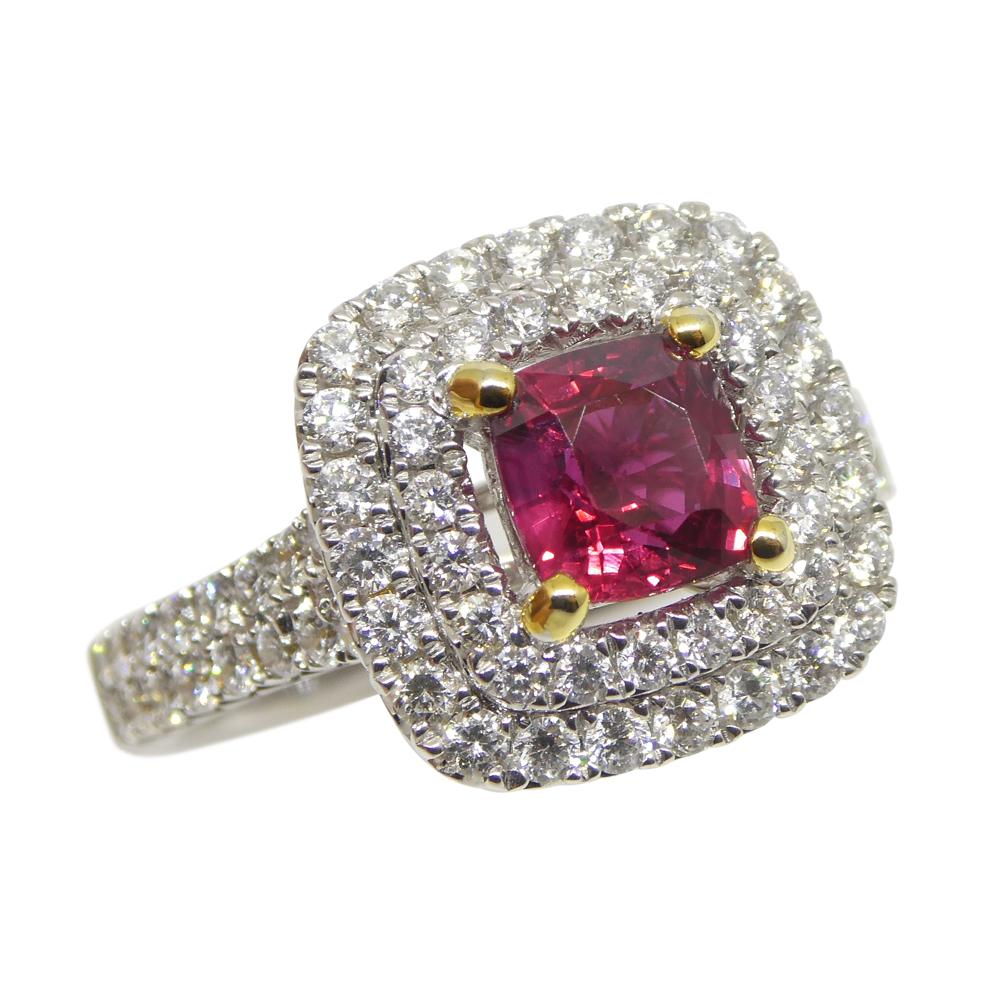 1.18ct Cushion Ruby, Diamond Engagement/Statement Ring in 18K White and Yellow G In New Condition For Sale In Toronto, Ontario