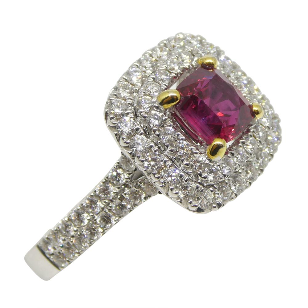 1.18ct Cushion Ruby, Diamond Engagement/Statement Ring in 18K White and Yellow G For Sale 2