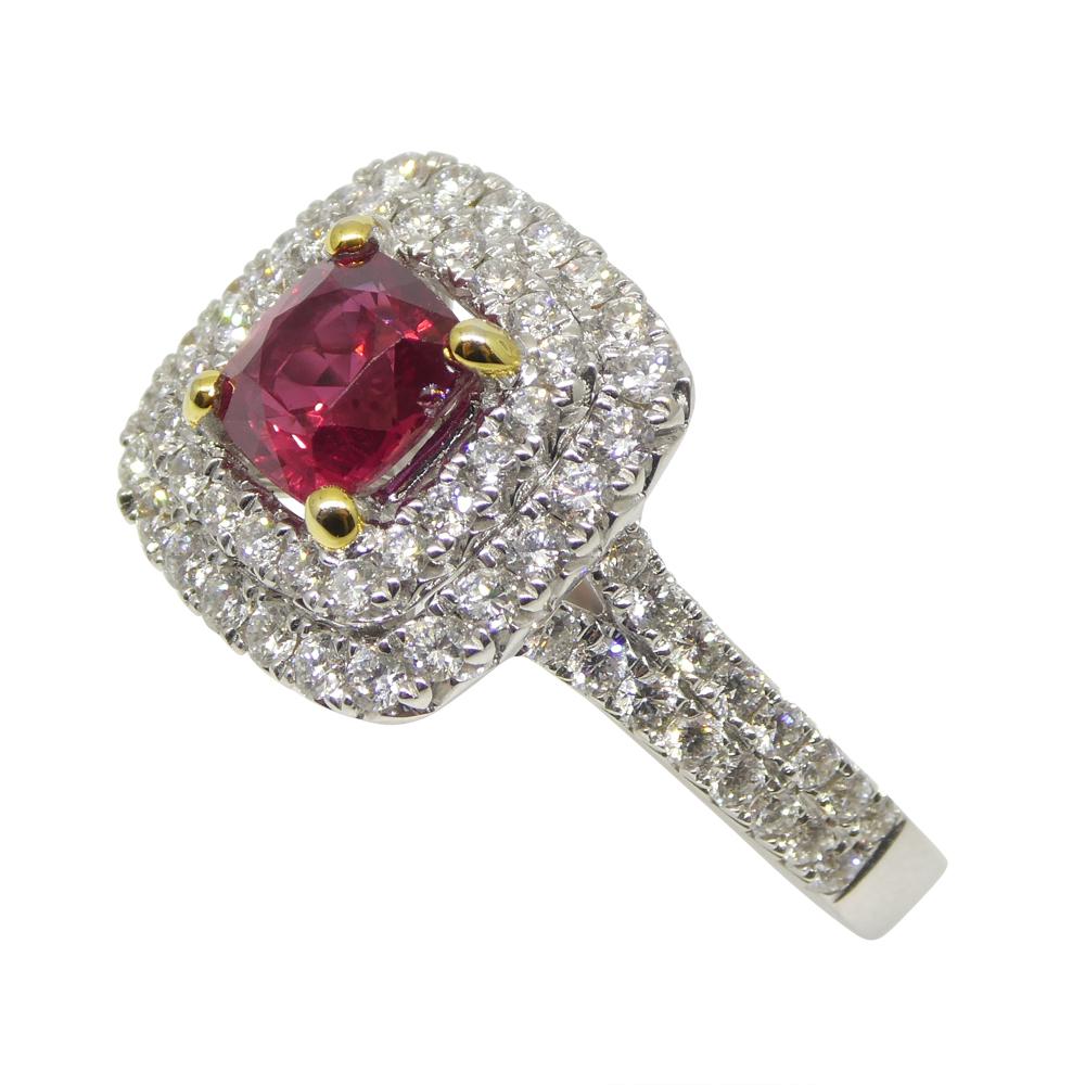 1,18ct Cushion Rubin, Diamant Verlobungsring/Statement Ring in 18K Weiß und Gelb G 3