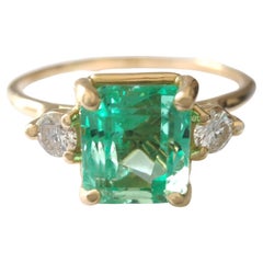 1,18 smeraldo 0,12ct  Anello con diamante - Anello di fidanzamento con smeraldo: oro 18 carati lavorato a mano