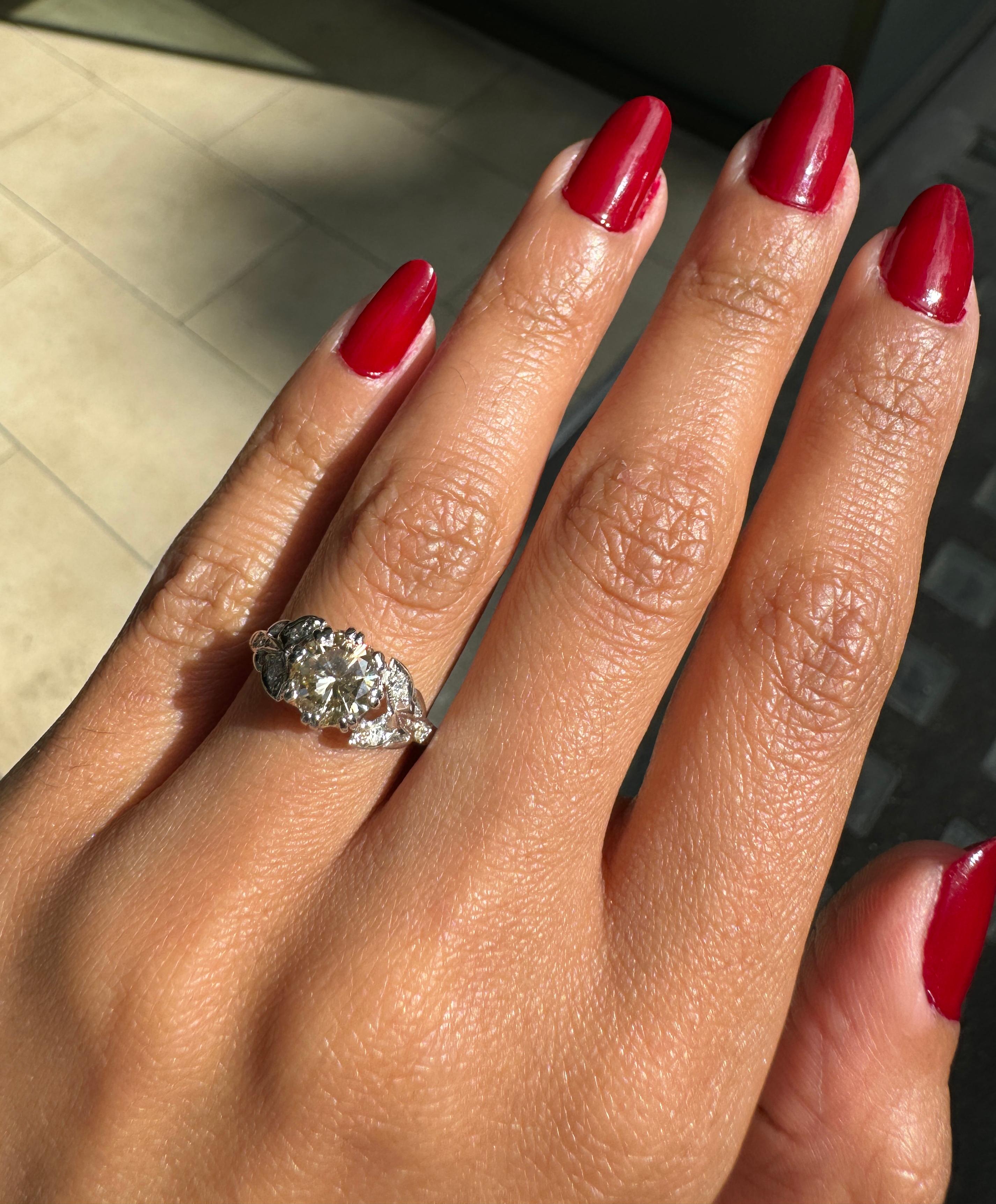 1.18ct Fancy Brown Round Brilliant Cut Diamond Platinum Engagement Ring For Sale 1