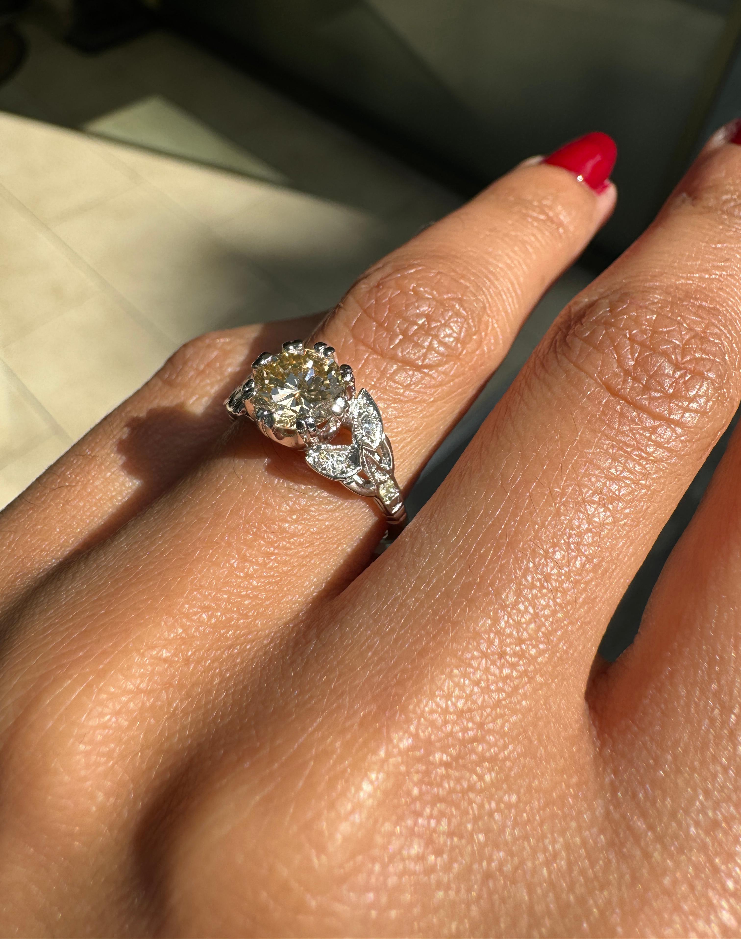 1.18ct Fancy Brown Round Brilliant Cut Diamond Platinum Engagement Ring For Sale 2