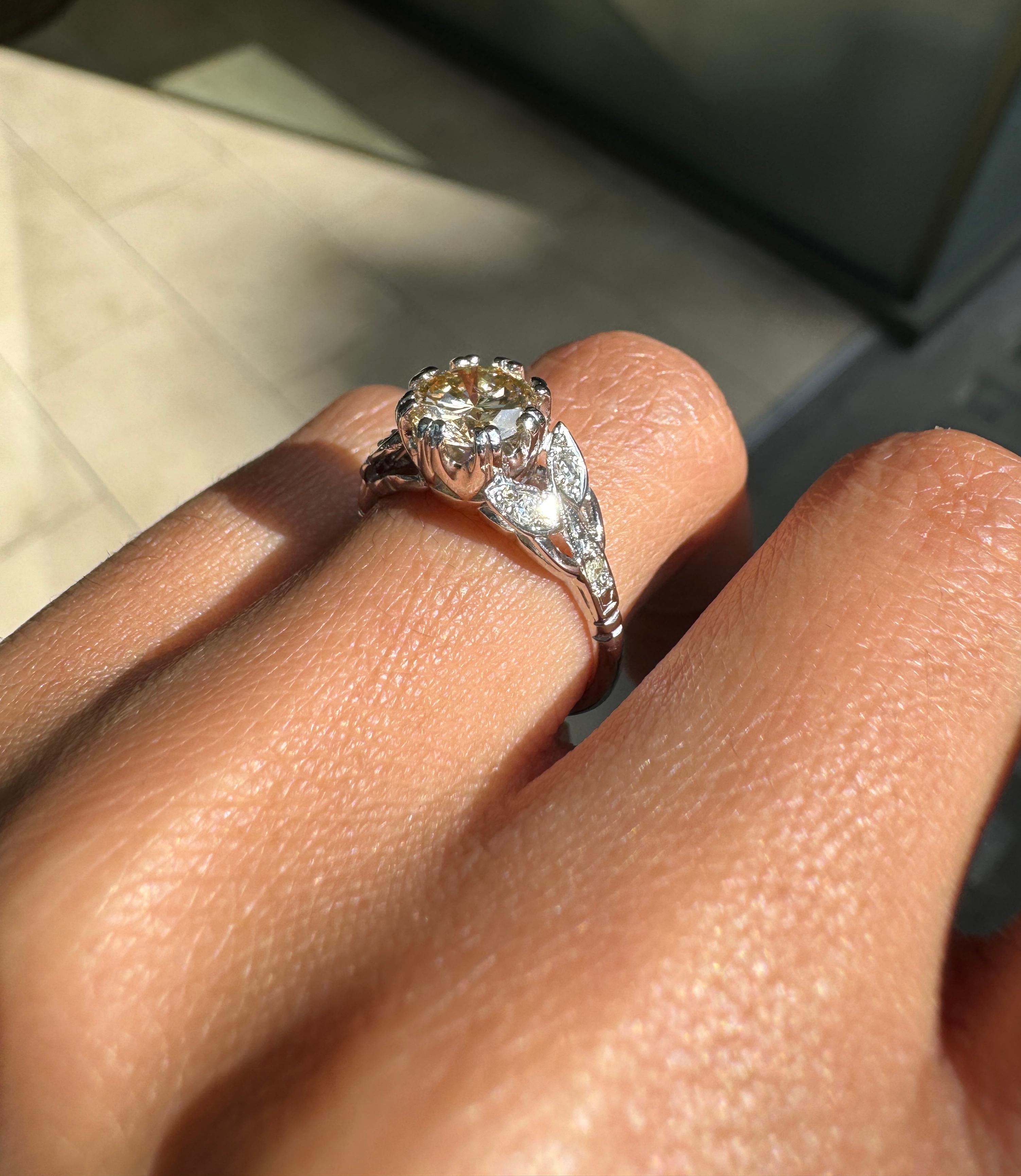 1.18ct Fancy Brown Round Brilliant Cut Diamond Platinum Engagement Ring For Sale 3